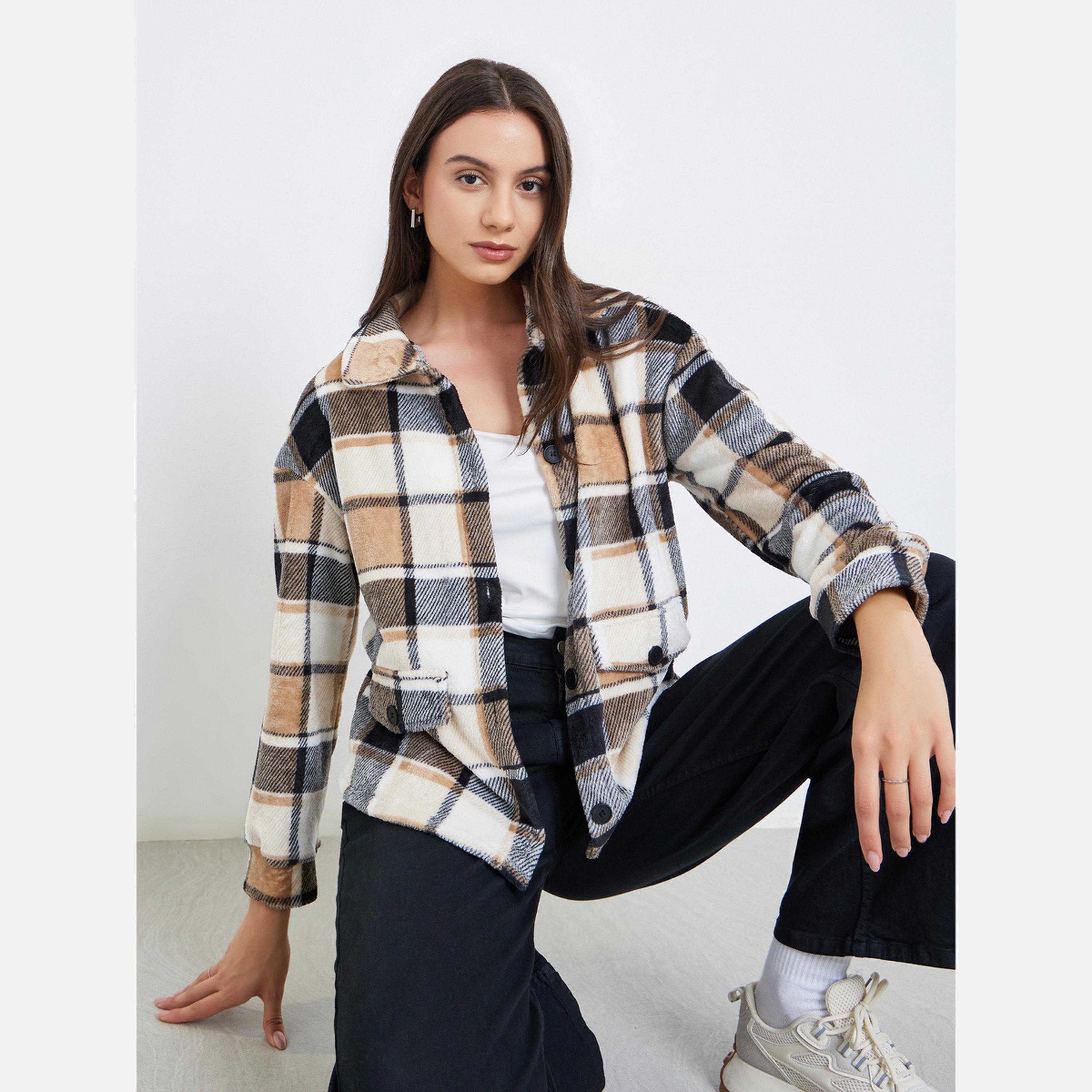Take Two Checked Lapel Neck Long Sleeve Women's Button Front Coat-women-winterwear-coatsandjackets-jackets-image-4