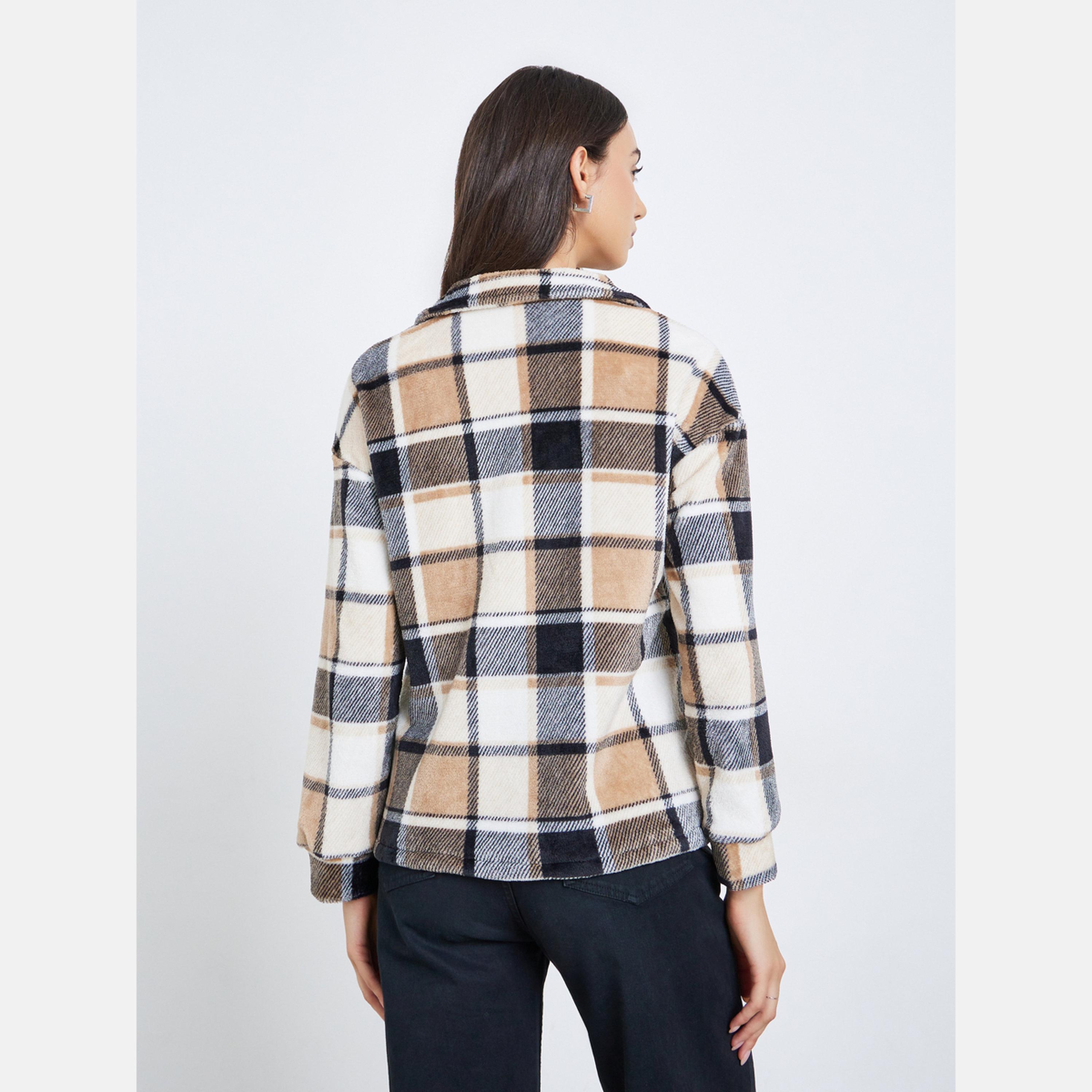 Take Two Checked Lapel Neck Long Sleeve Women's Button Front Coat-women-winterwear-coatsandjackets-jackets-image-5