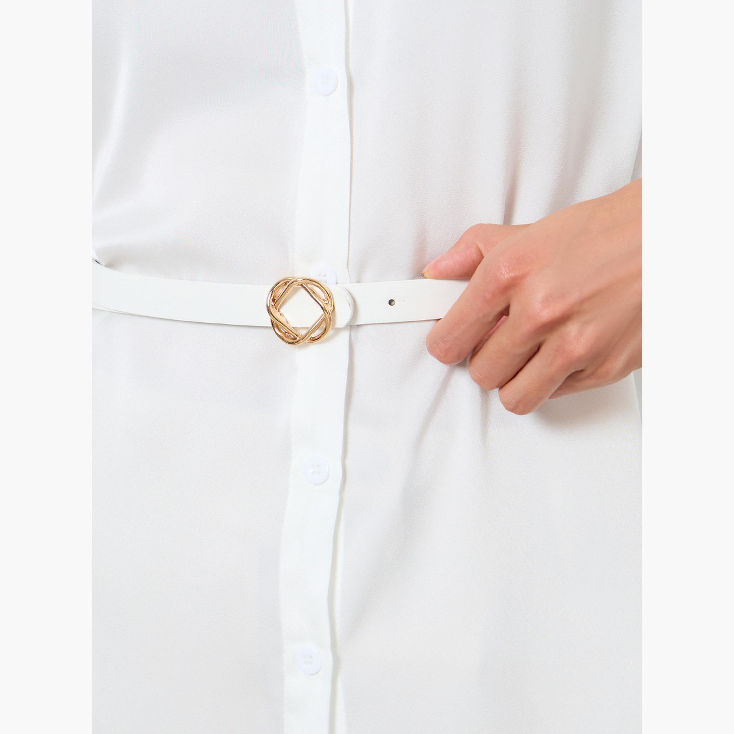 تيك تو - قميص نسائي سادة بأكمام فانوس وحزام-women-clothing-shirtsandblouses-shirts-image-4