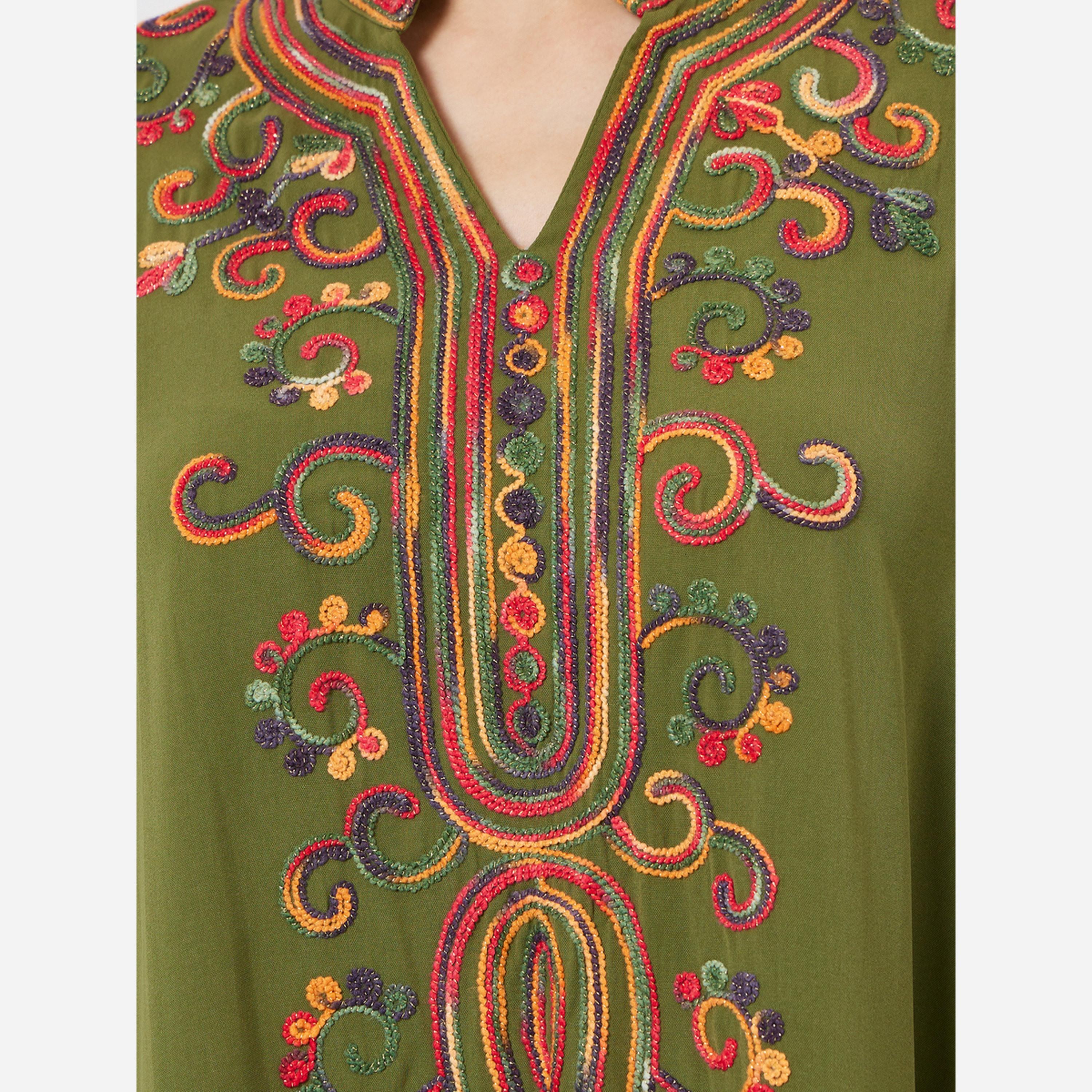 ستايلي - جلابية أكمام بفتحات مطرزة لون زيتوني-women-arabicclothing-jalabiyas-image-5