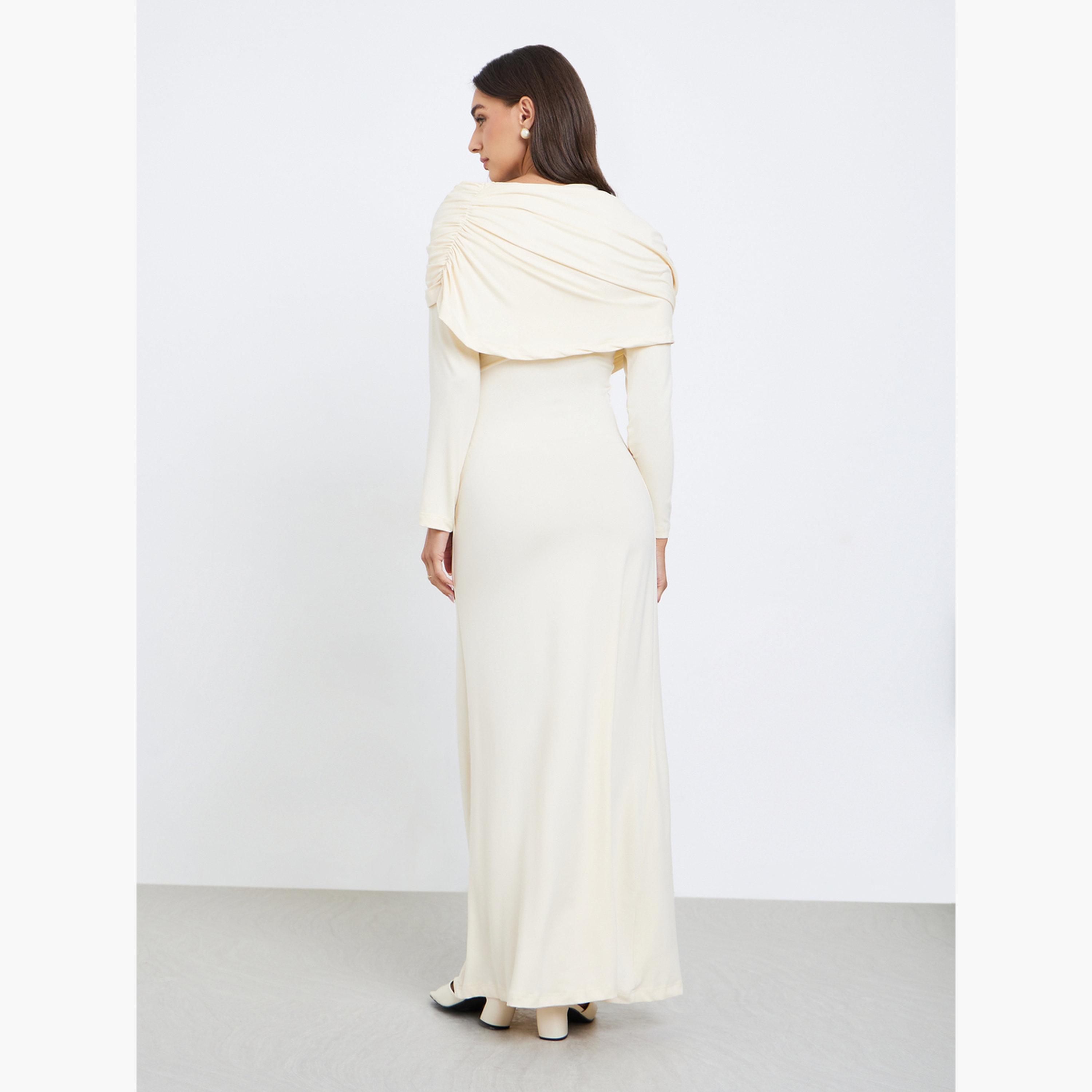 ستايلي - فستان سهرة ماكسي كريمي مع تفاصيل درابزين للنساء-women-clothing-dresses-image-3
