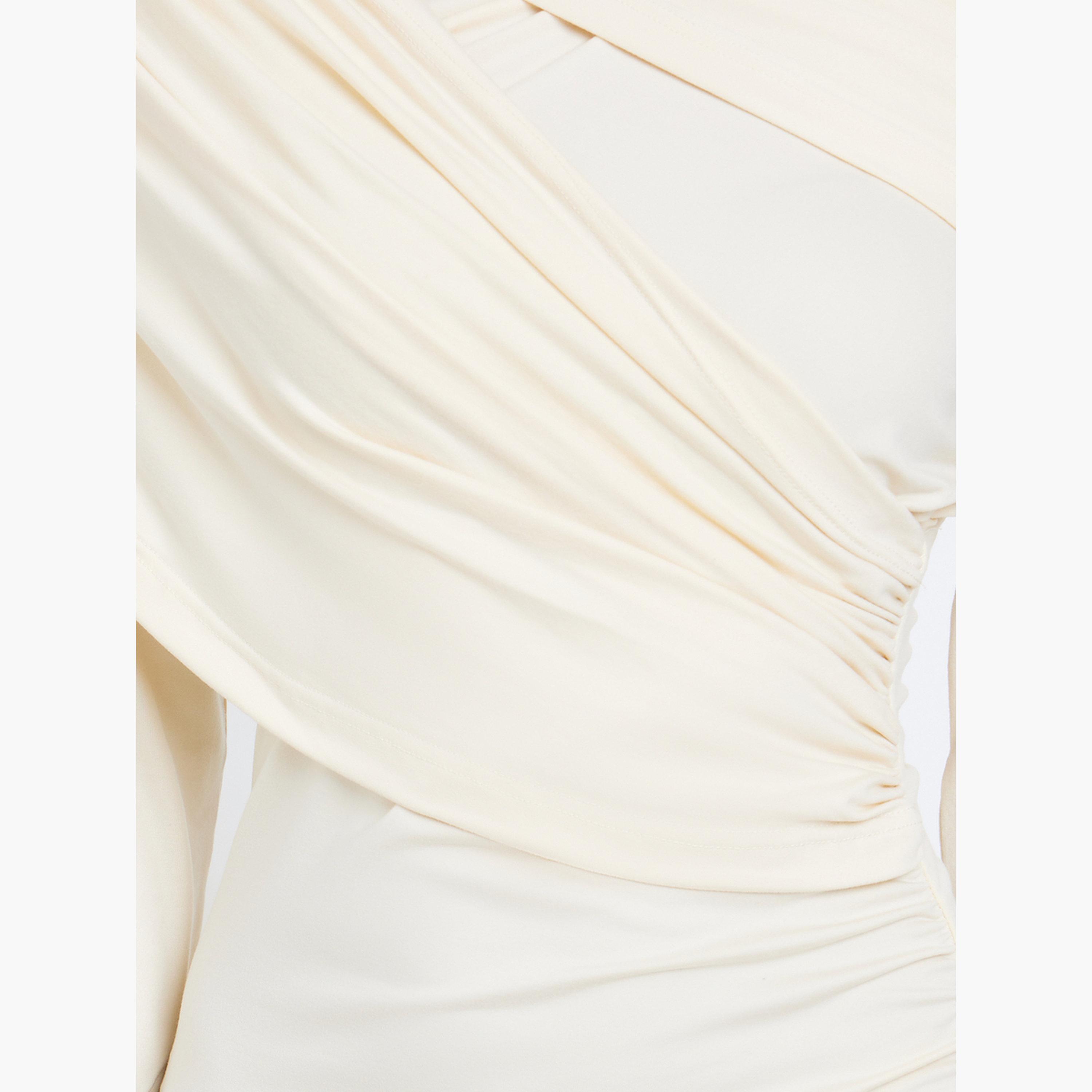 Styli Women Cream Maxi Evening Dress with Drape Detail-women-clothing-dresses-image-4