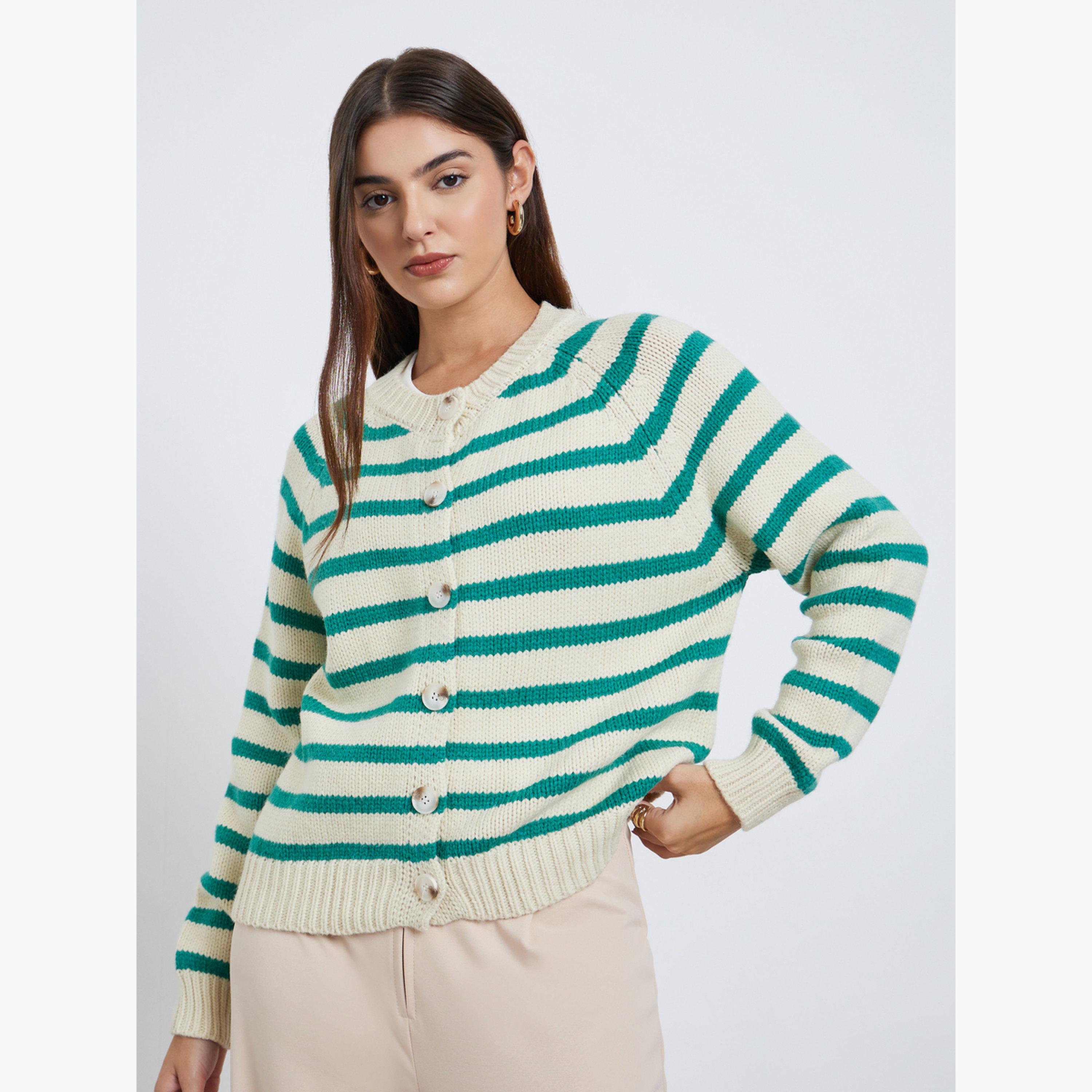 ستايلي - كارديغان محبوك مخطط بقصّة مريحة للنساء -women-winterwear-cardigansandjumpers-cardigans-image-1
