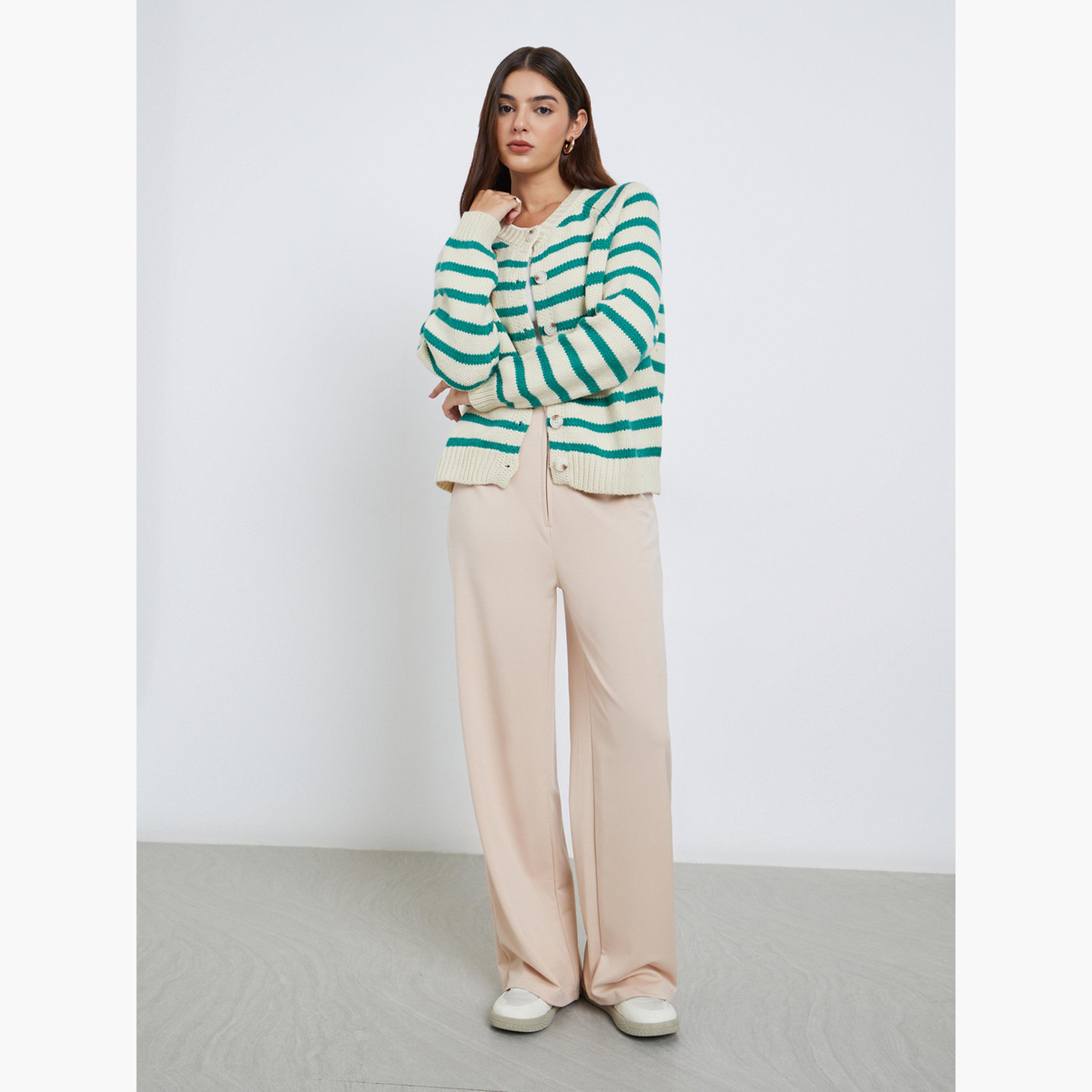 ستايلي - كارديغان محبوك مخطط بقصّة مريحة للنساء -women-winterwear-cardigansandjumpers-cardigans-image-2