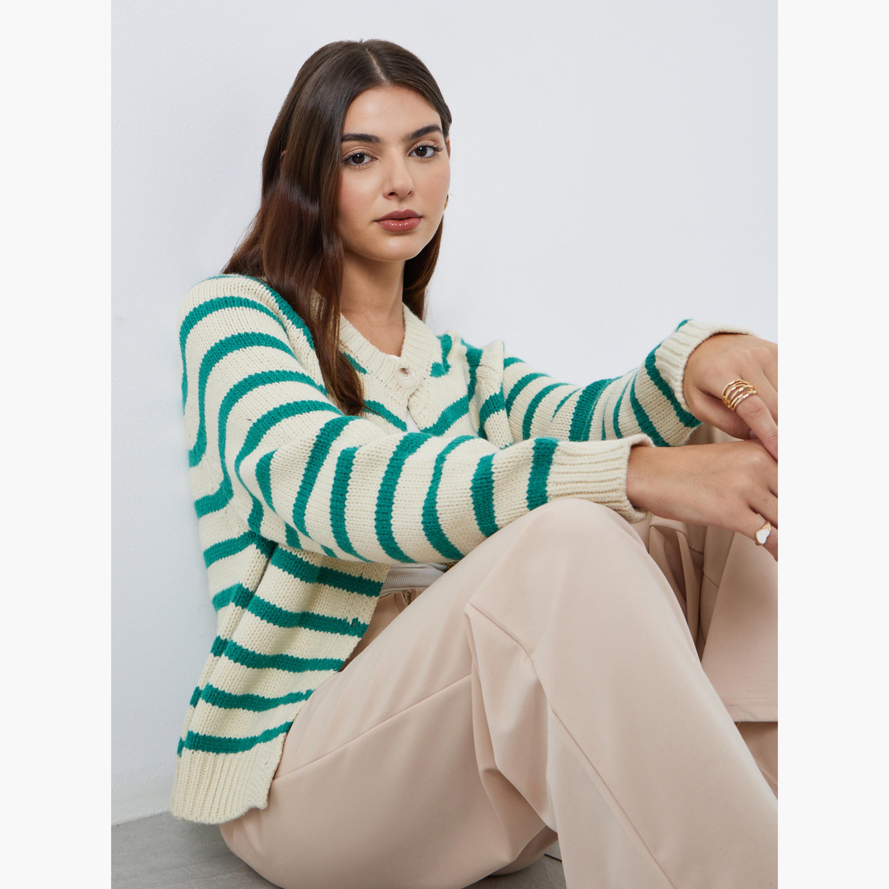 ستايلي - كارديغان محبوك مخطط بقصّة مريحة للنساء -women-winterwear-cardigansandjumpers-cardigans-image-3