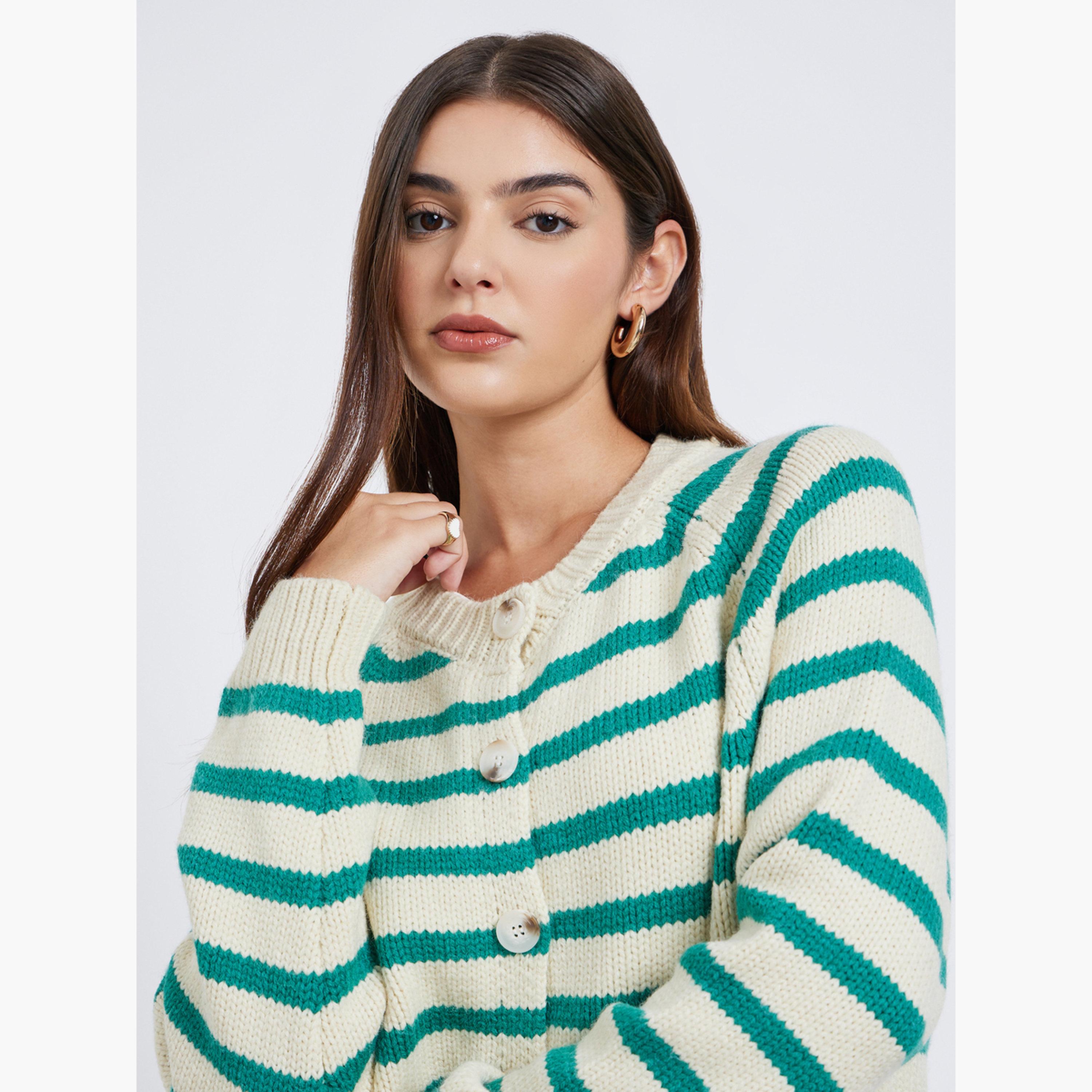 ستايلي - كارديغان محبوك مخطط بقصّة مريحة للنساء -women-winterwear-cardigansandjumpers-cardigans-image-4