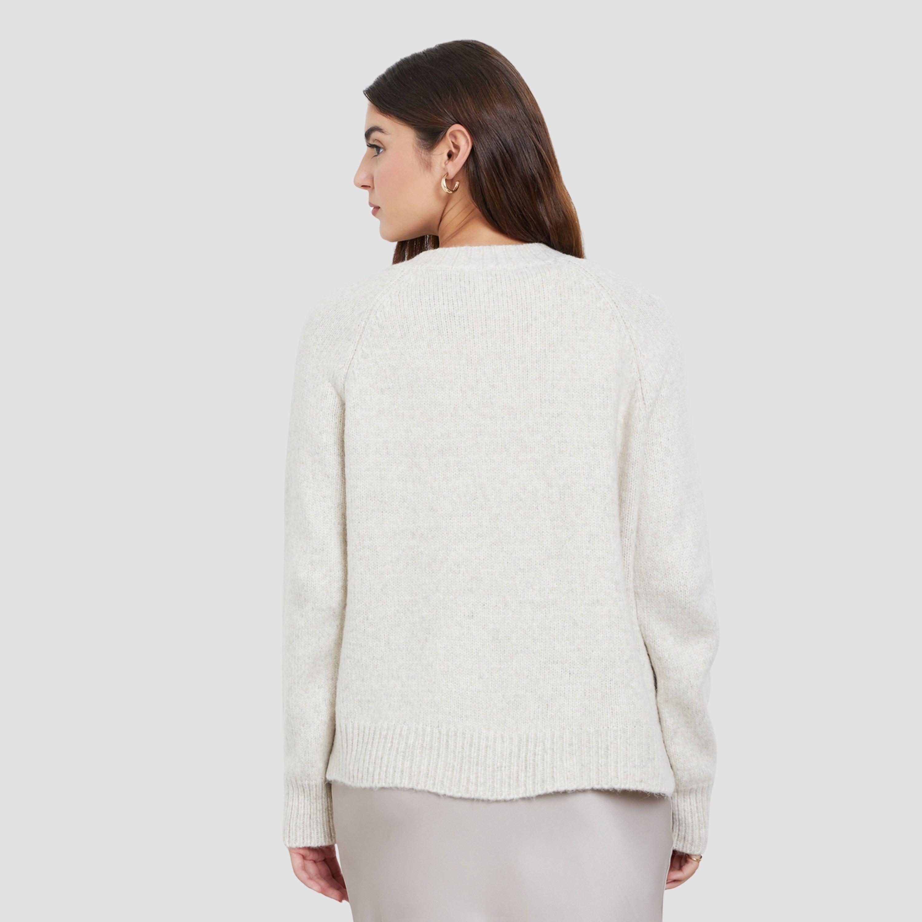 Styli Off White Textured Round Neck Long Sleeves Women's Buttoned Cardigan-women-winterwear-cardigansandjumpers-cardigans-image-5
