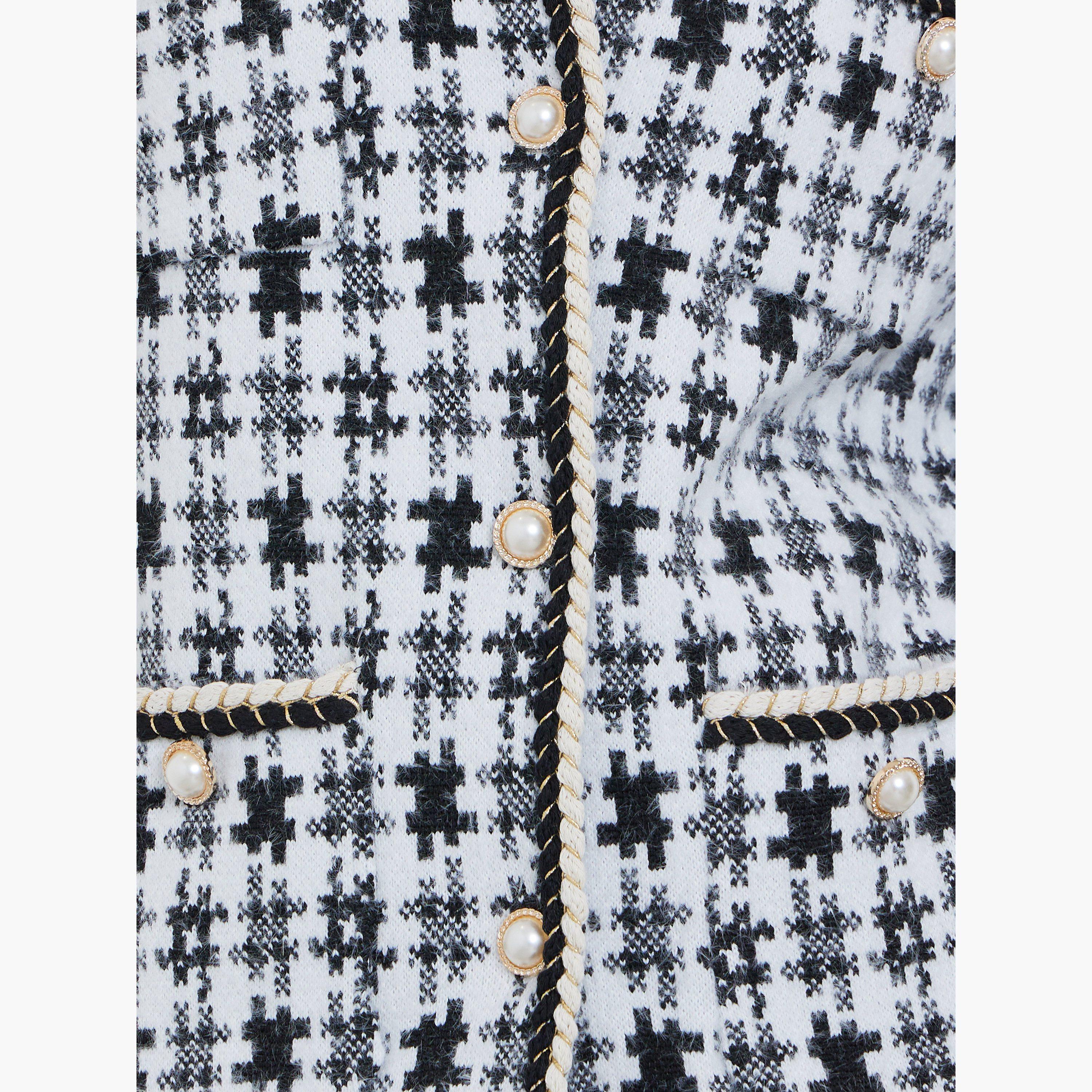 Styli Checked Knitted Round Neck Long Sleeves Women's Open Front Cardigan-women-winterwear-coatsandjackets-jackets-image-5