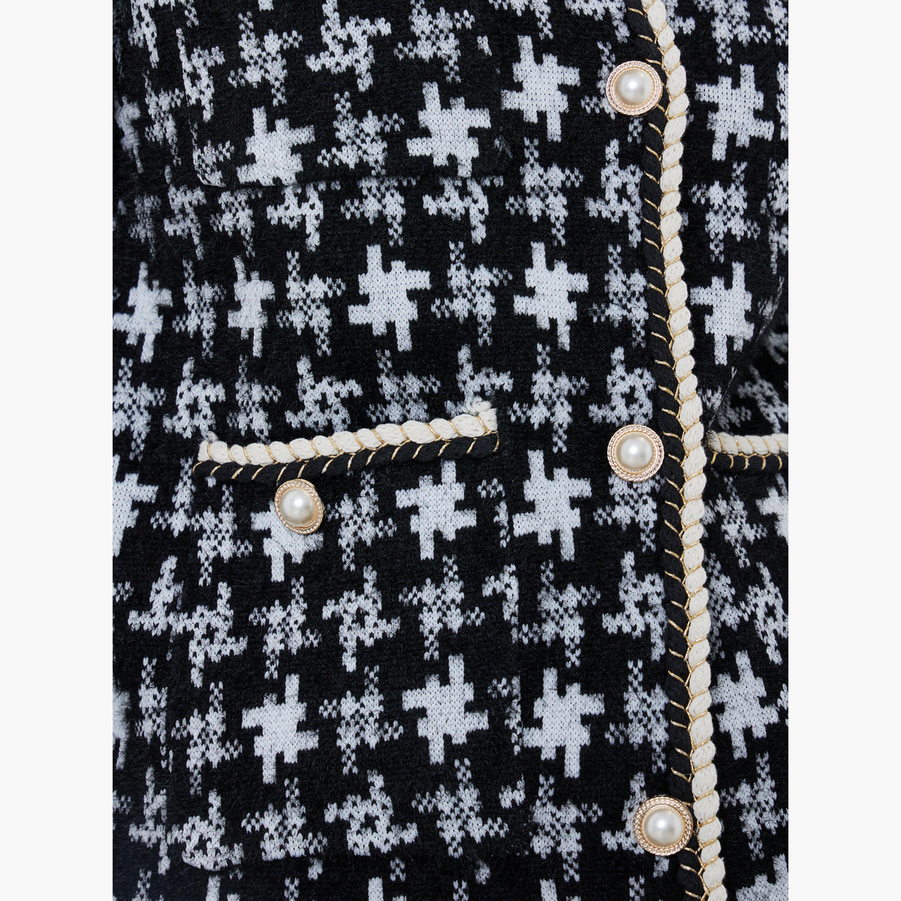 Styli Checked Knitted Round Neck Long Sleeves Women's Open Front Cardigan-women-winterwear-coatsandjackets-jackets-image-5