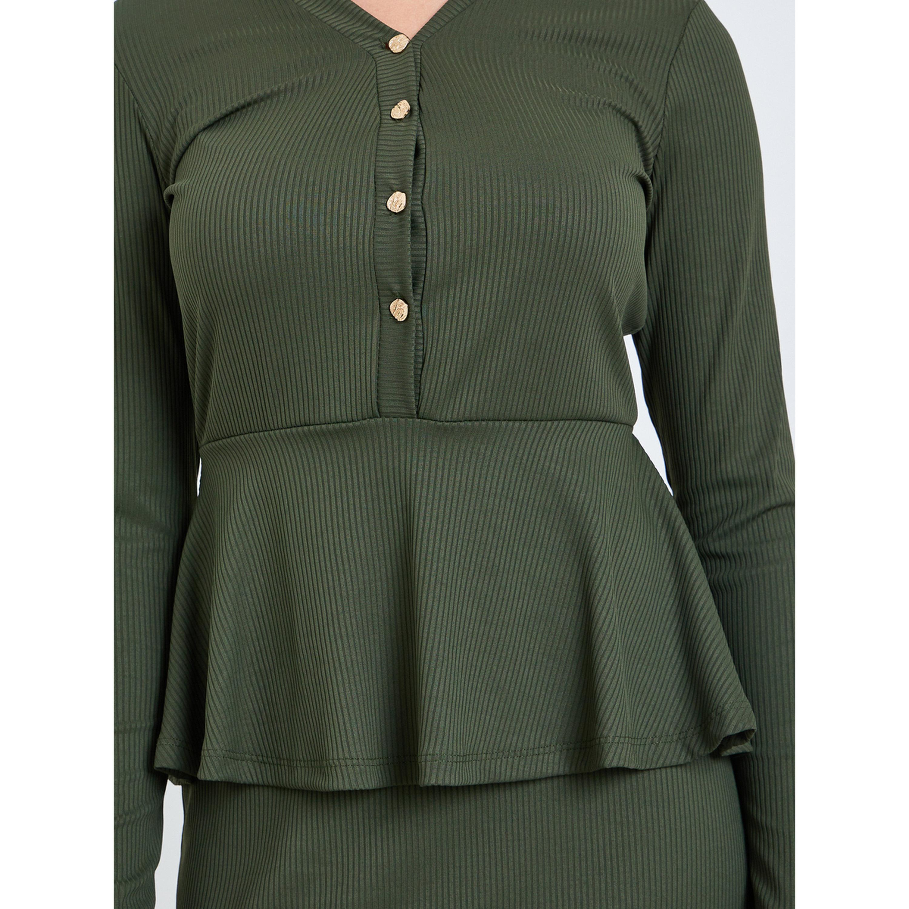 Styli Women Olive Golden Buttons Sheath Midi Dress-women-clothing-dresses-image-5