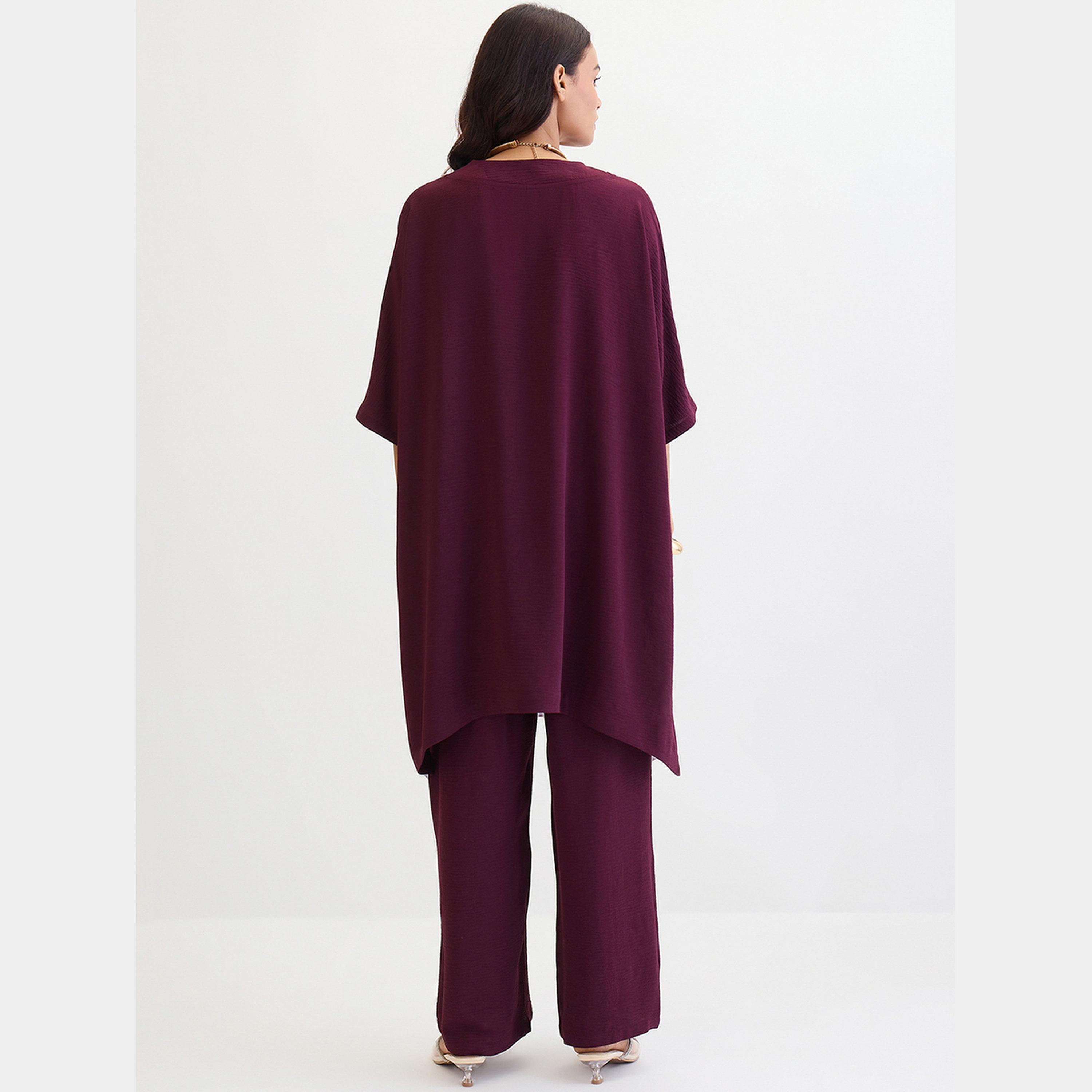 فيميلا - بلوزة وبنطال أرجواني بحافة غير متماثلة-women-clothing-coordsets-image-4