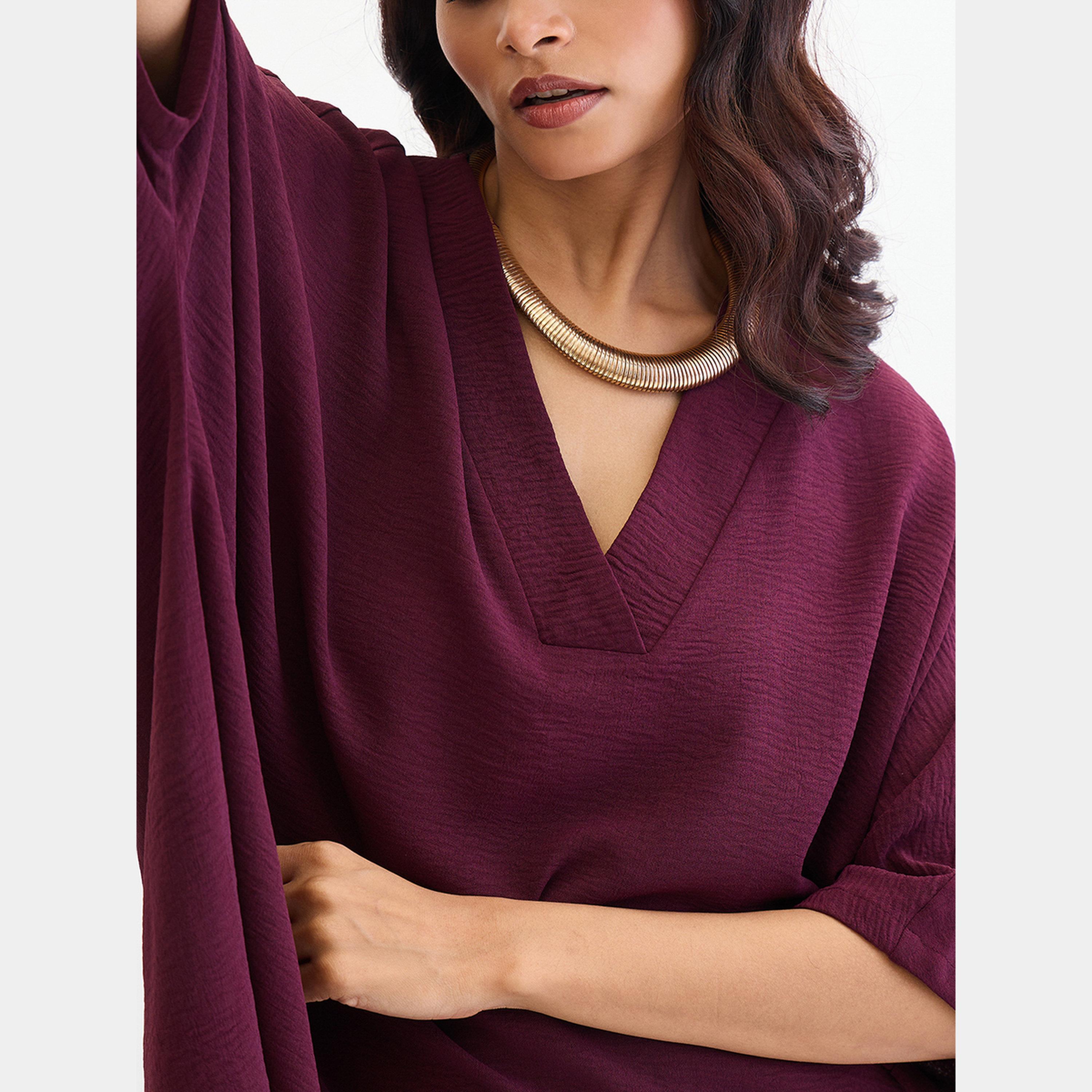 Femmella Purple Asymmetric Hem Top and Trousers Co-Ords-women-clothing-coordsets-image-6