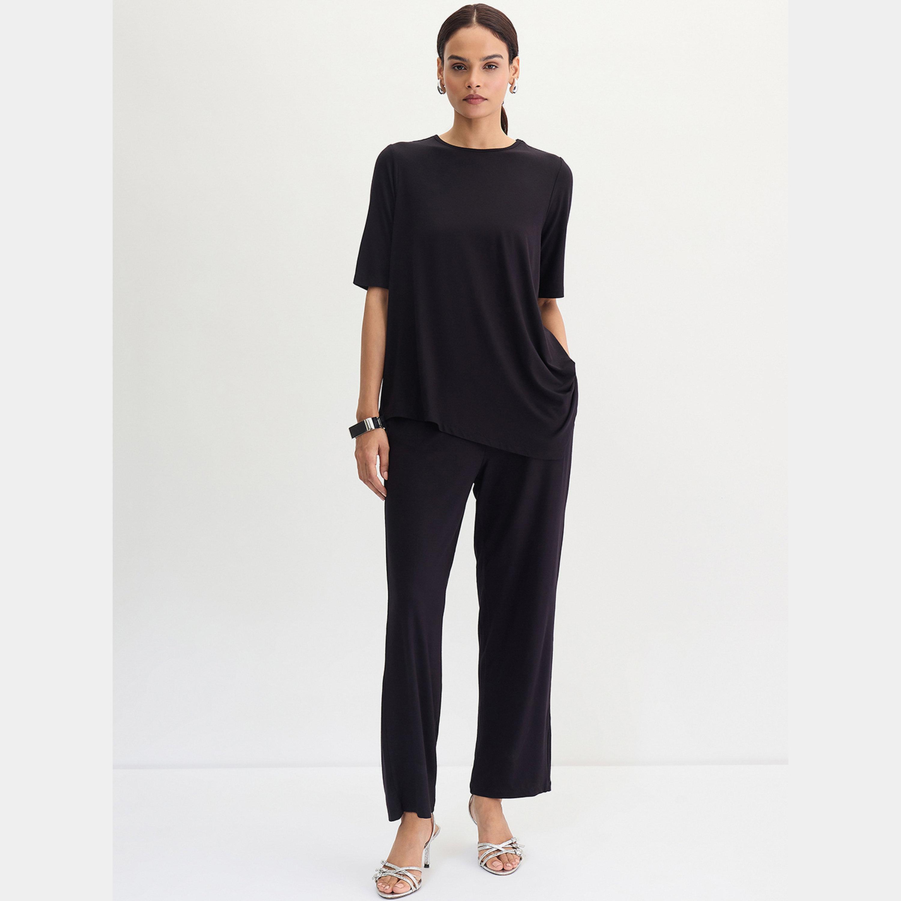 Femmella Black Asymmetrical Knit Top And Pants Co-Ords-women-clothing-coordsets-image-1