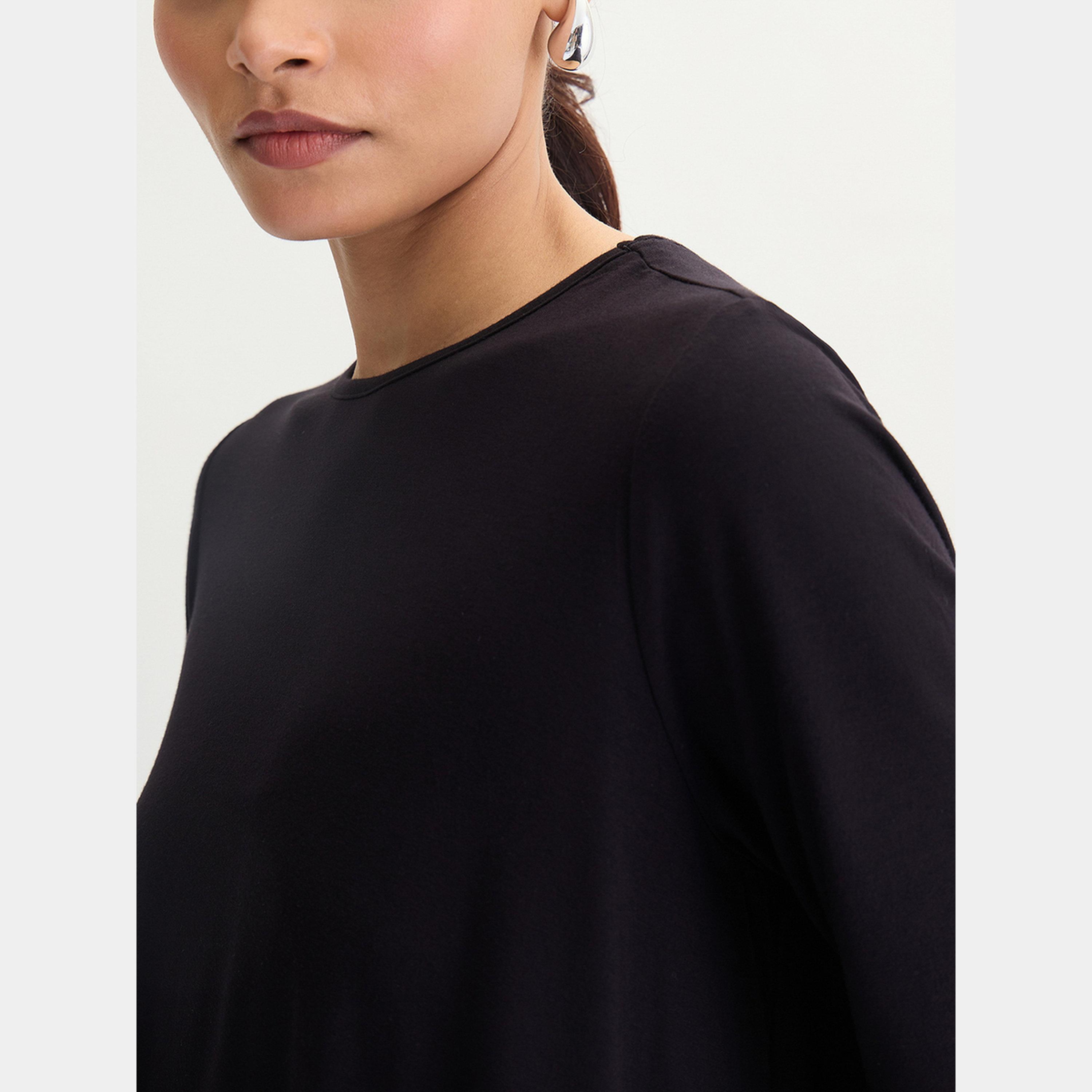 Femmella Black Asymmetrical Knit Top And Pants Co-Ords-women-clothing-coordsets-image-4