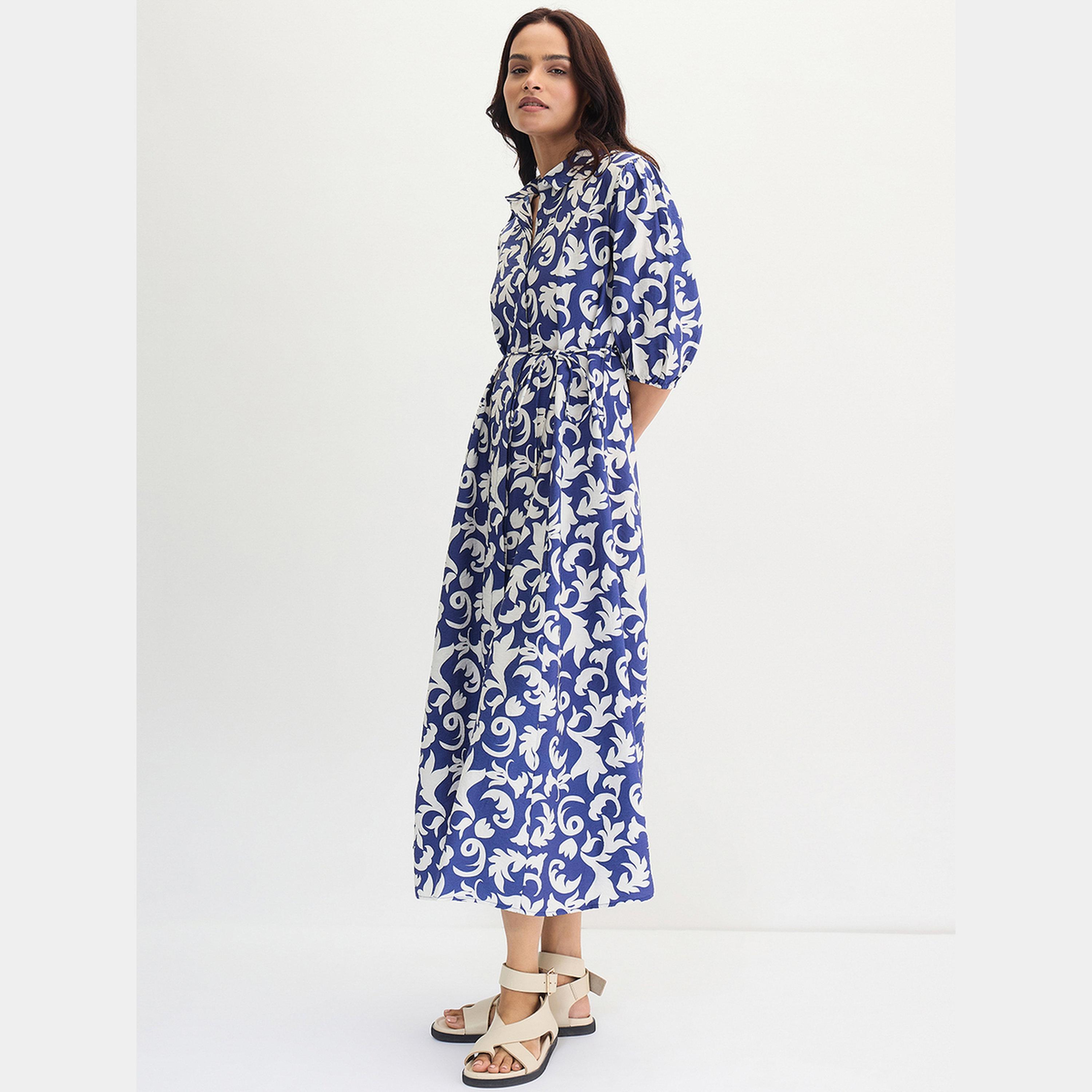فستان ميدي بطبعة تجريدية وربطة خصر-women-clothing-dresses-image-2