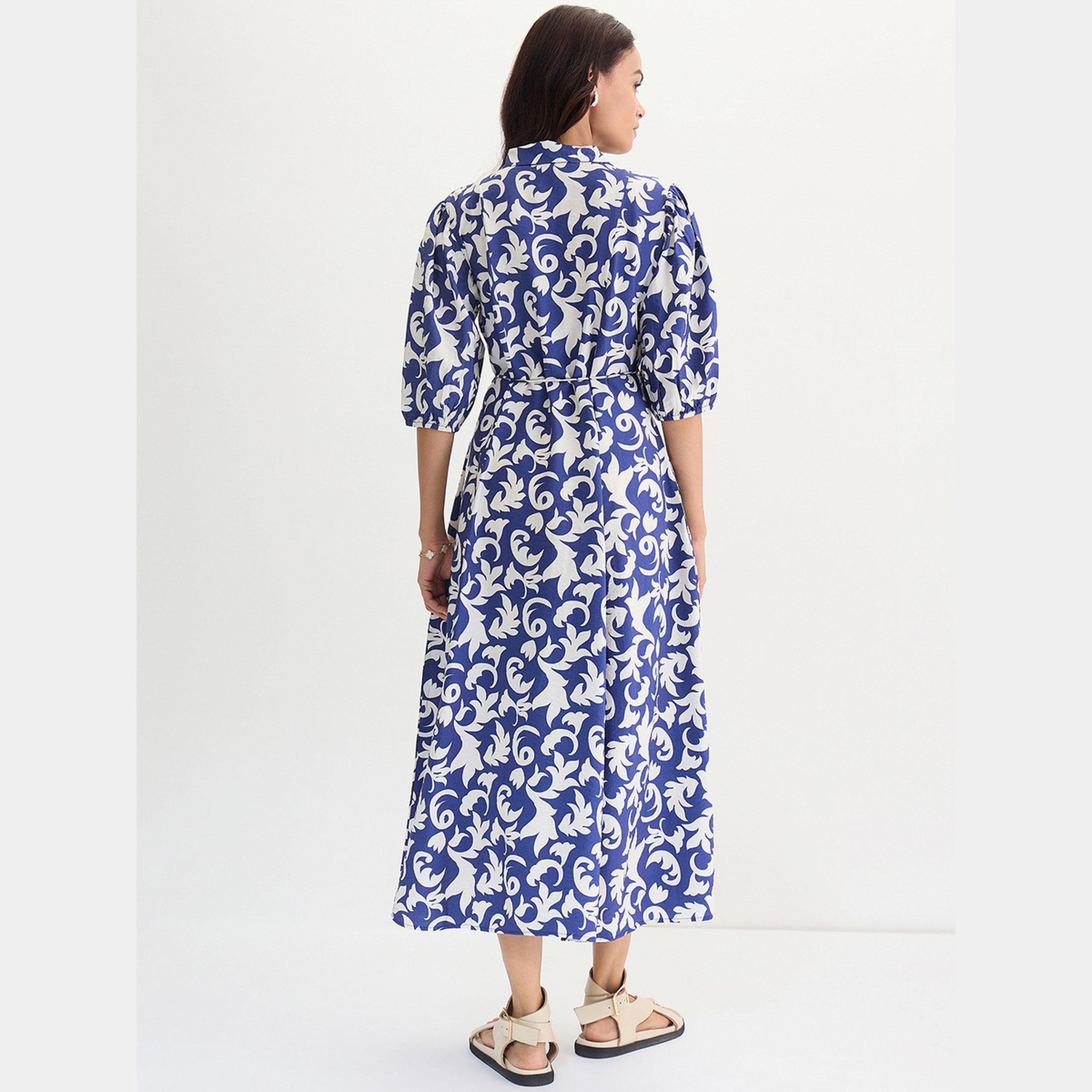 فستان ميدي بطبعة تجريدية وربطة خصر-women-clothing-dresses-image-3