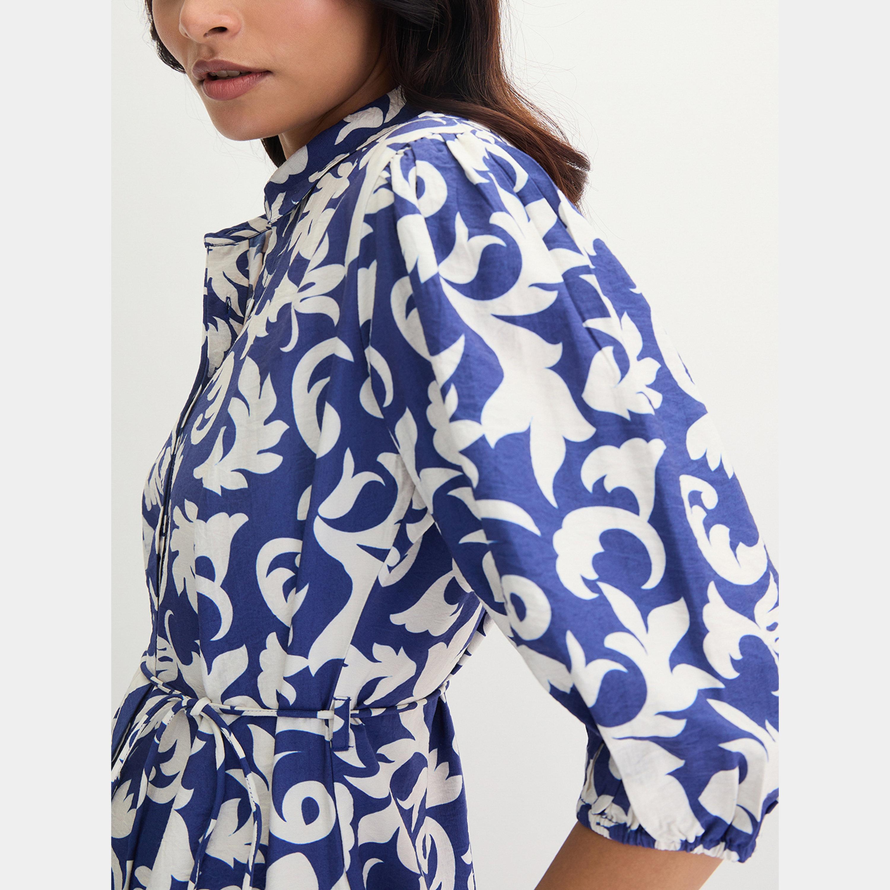 فستان ميدي بطبعة تجريدية وربطة خصر-women-clothing-dresses-image-4