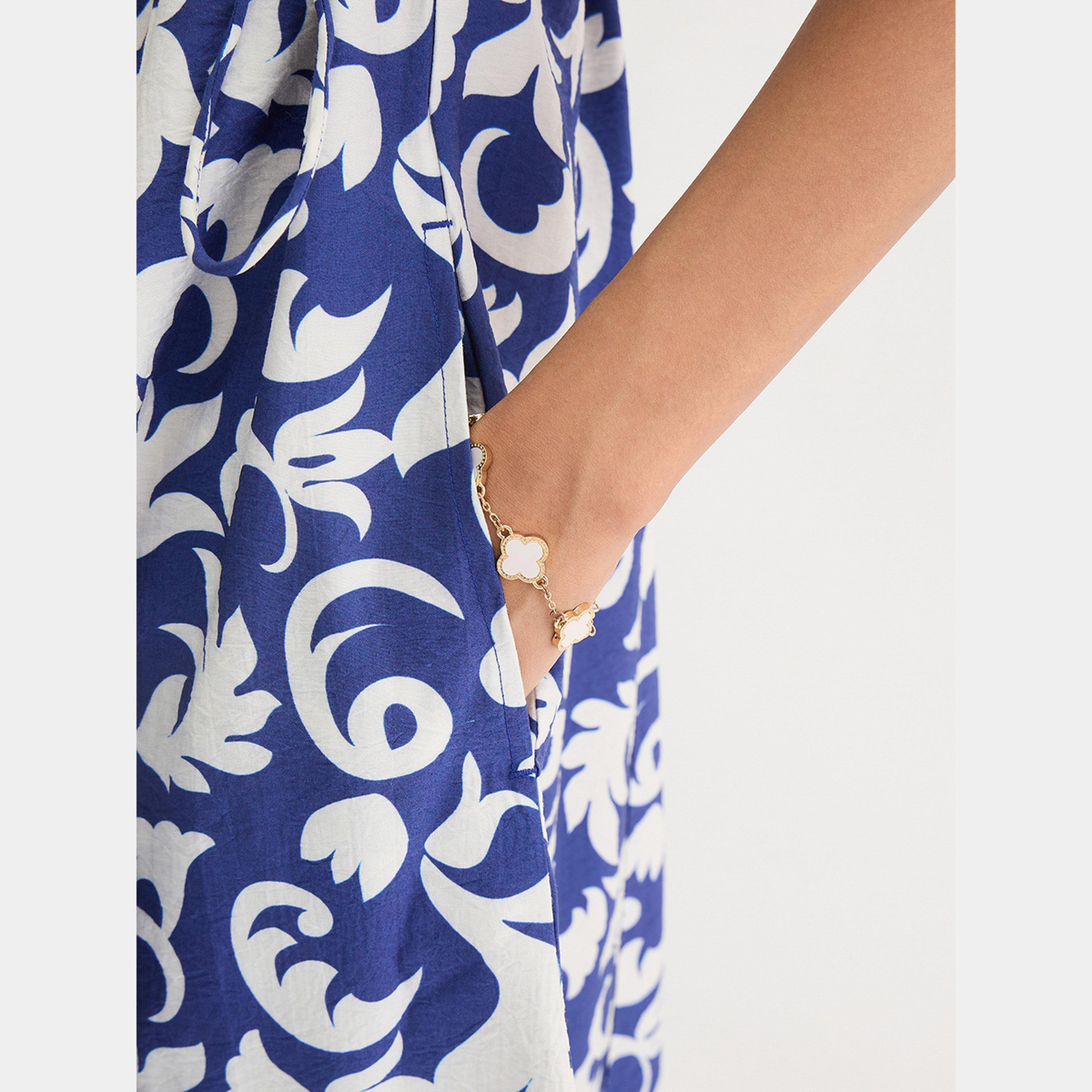 فستان ميدي بطبعة تجريدية وربطة خصر-women-clothing-dresses-image-5