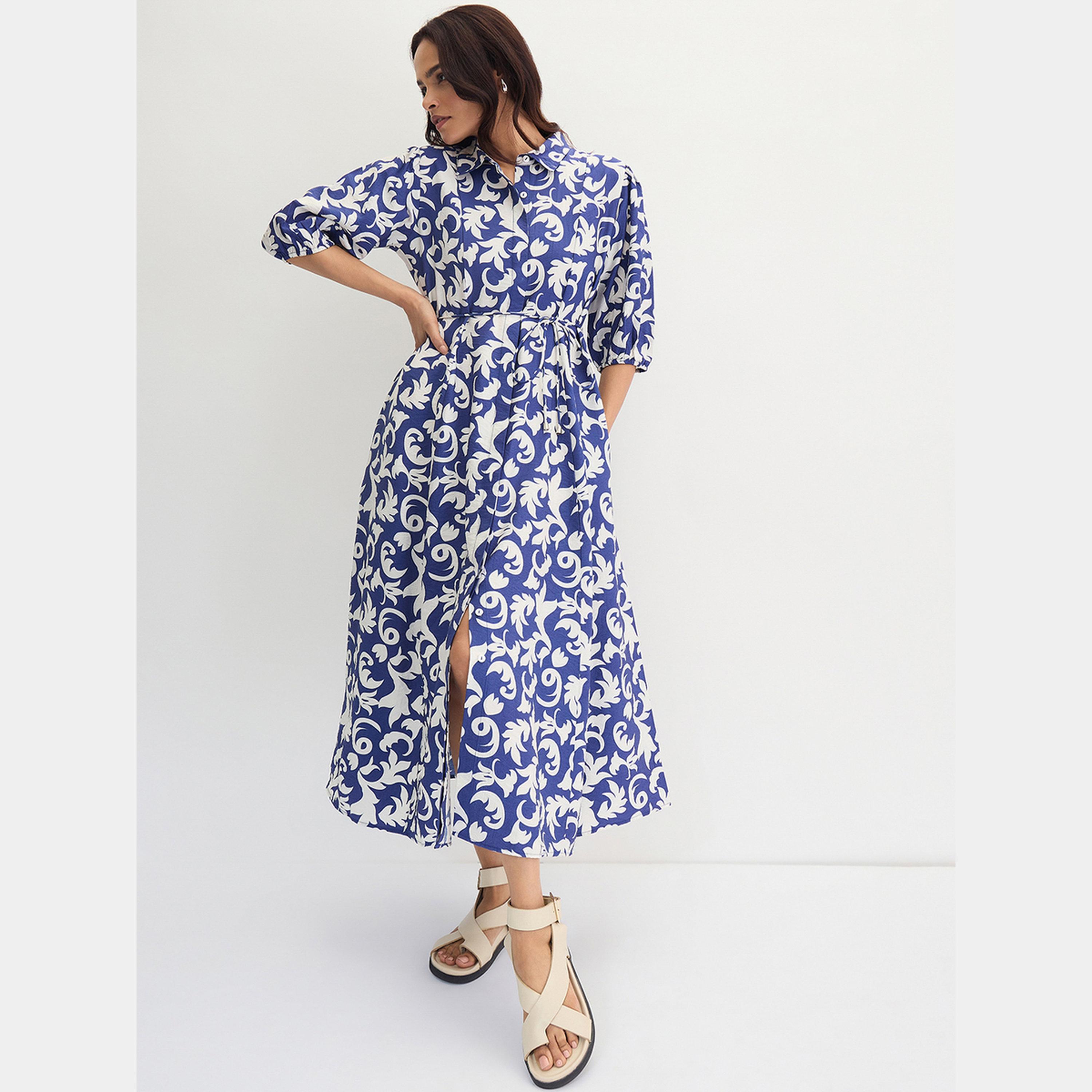فستان ميدي بطبعة تجريدية وربطة خصر-women-clothing-dresses-image-6