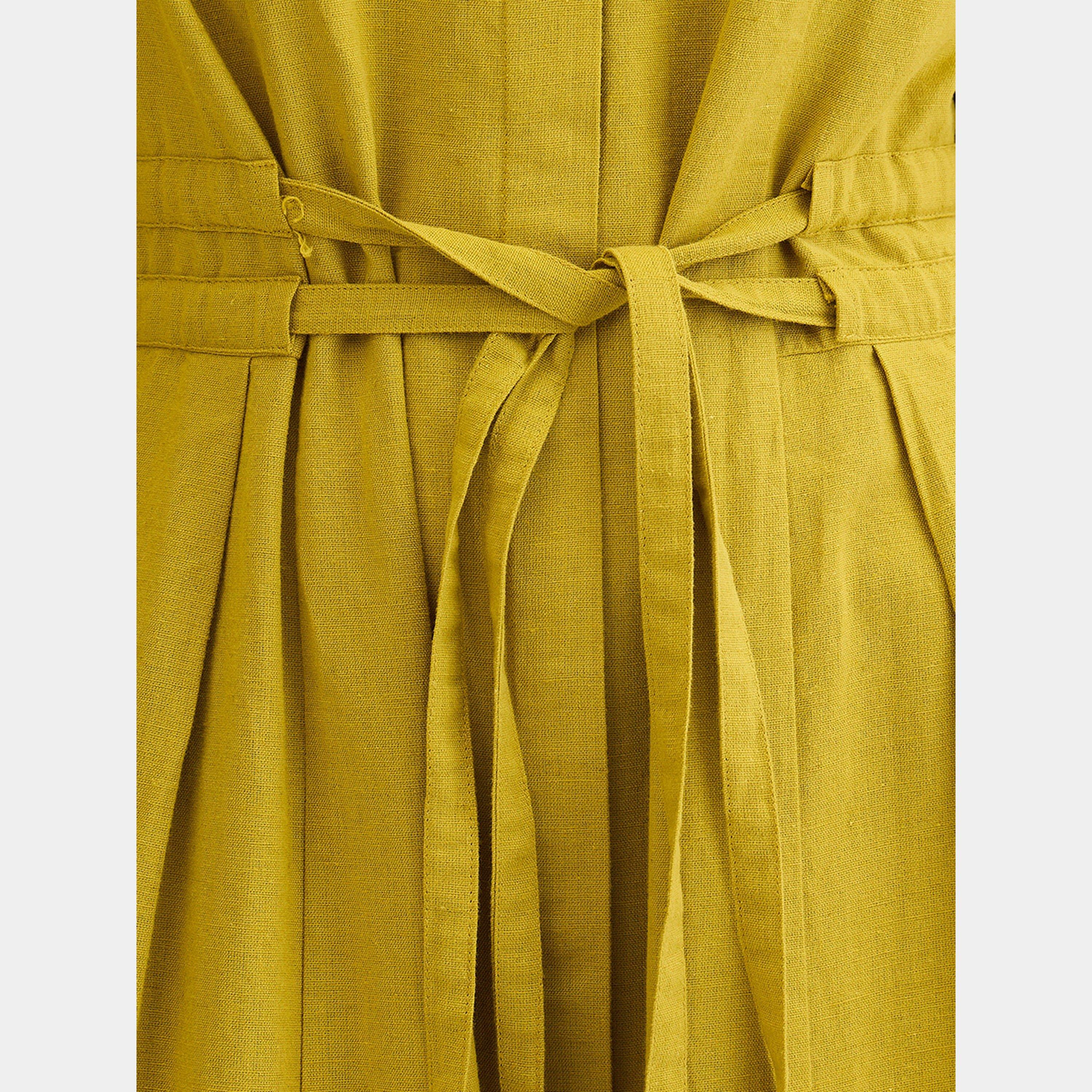 Femmella Citrine Green Cotton Linen V-Neck Puff Sleeves Women's Tie-Waist Maxi Dress-women-clothing-dresses-image-5