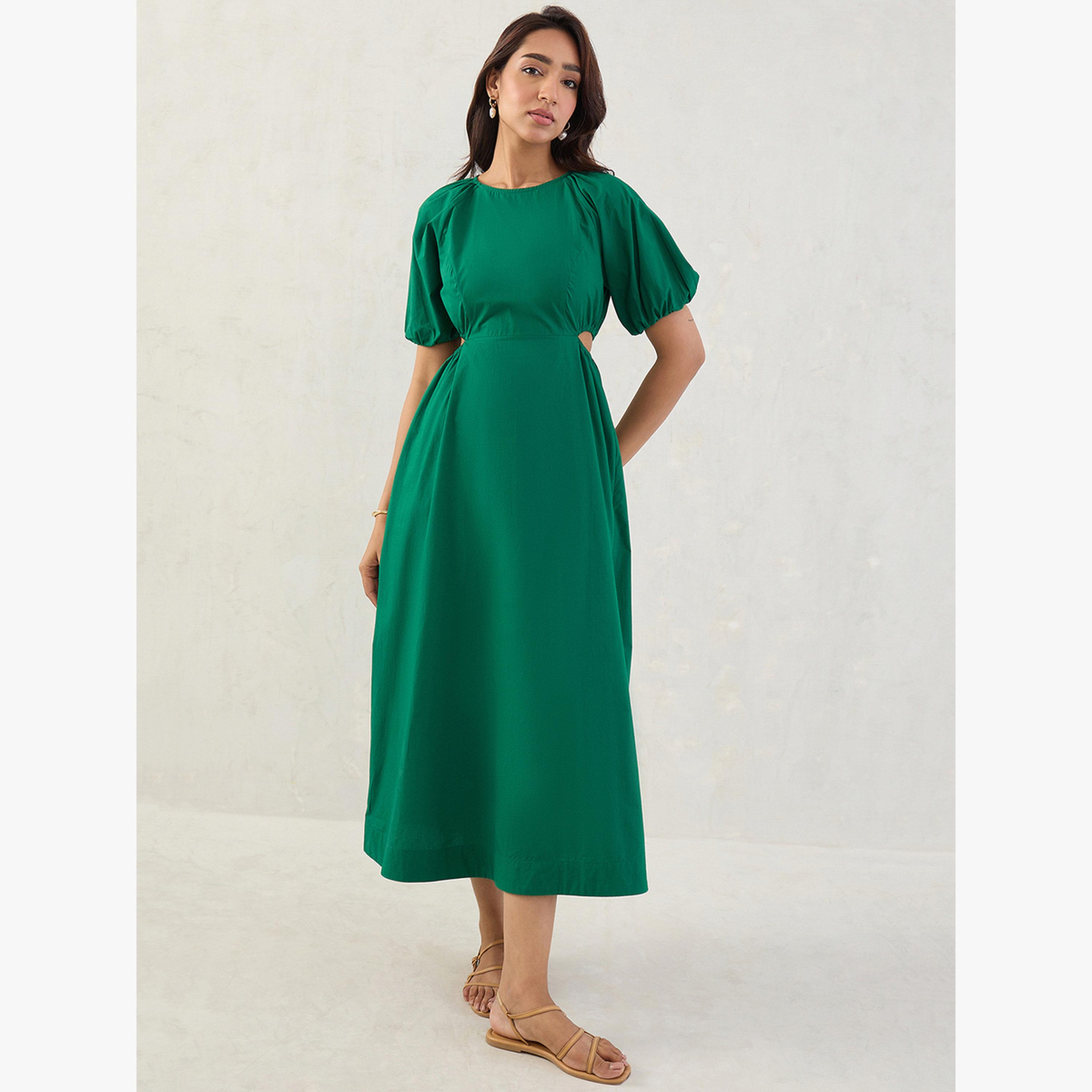 Buy Femmella Emerald Green Maxi Dress with Cutout Details Online |  Centrepoint UAE