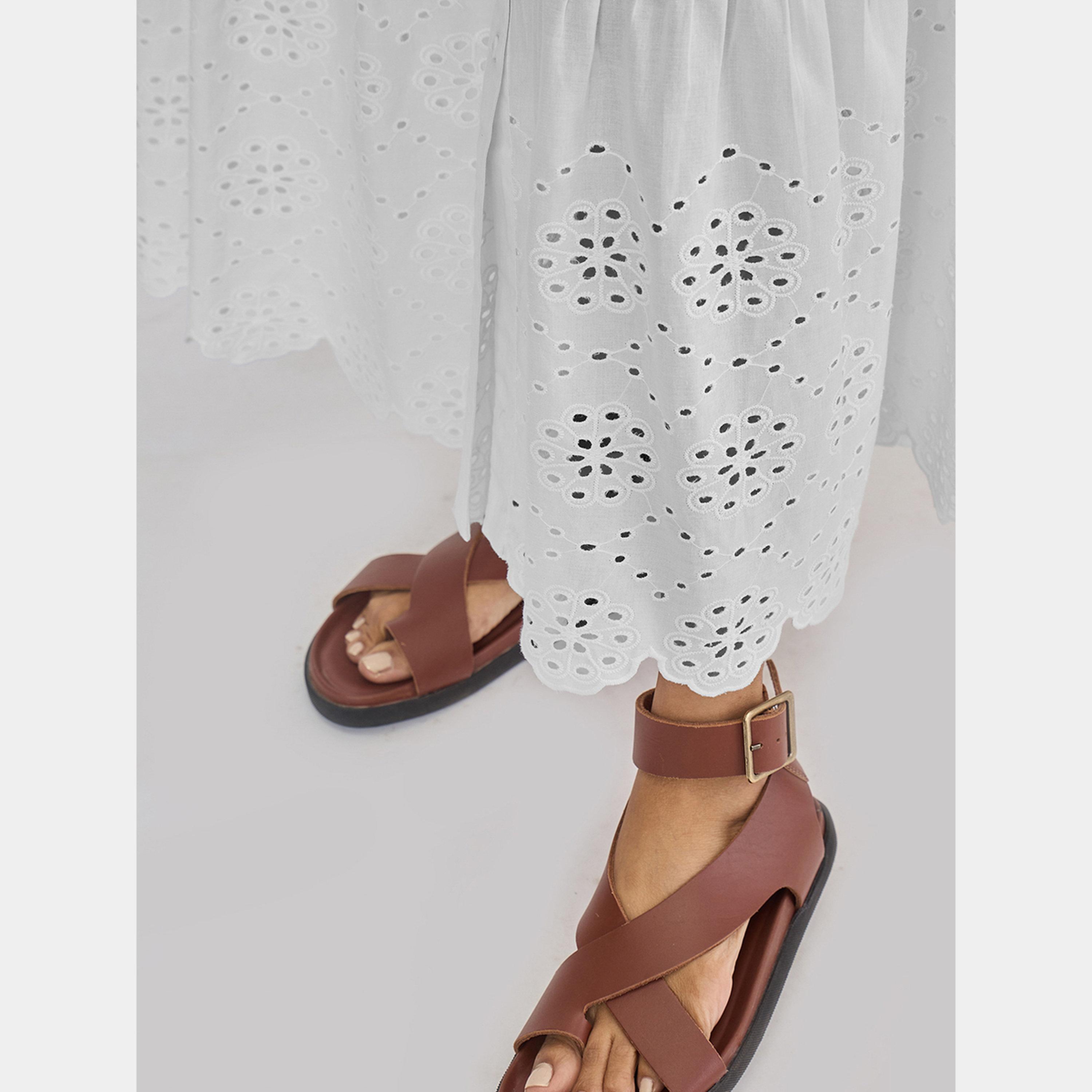 Femmella White Button Detail Mandarin Neck Cotton Schiffli Women's Tiered Maxi Dress-women-clothing-dresses-image-6