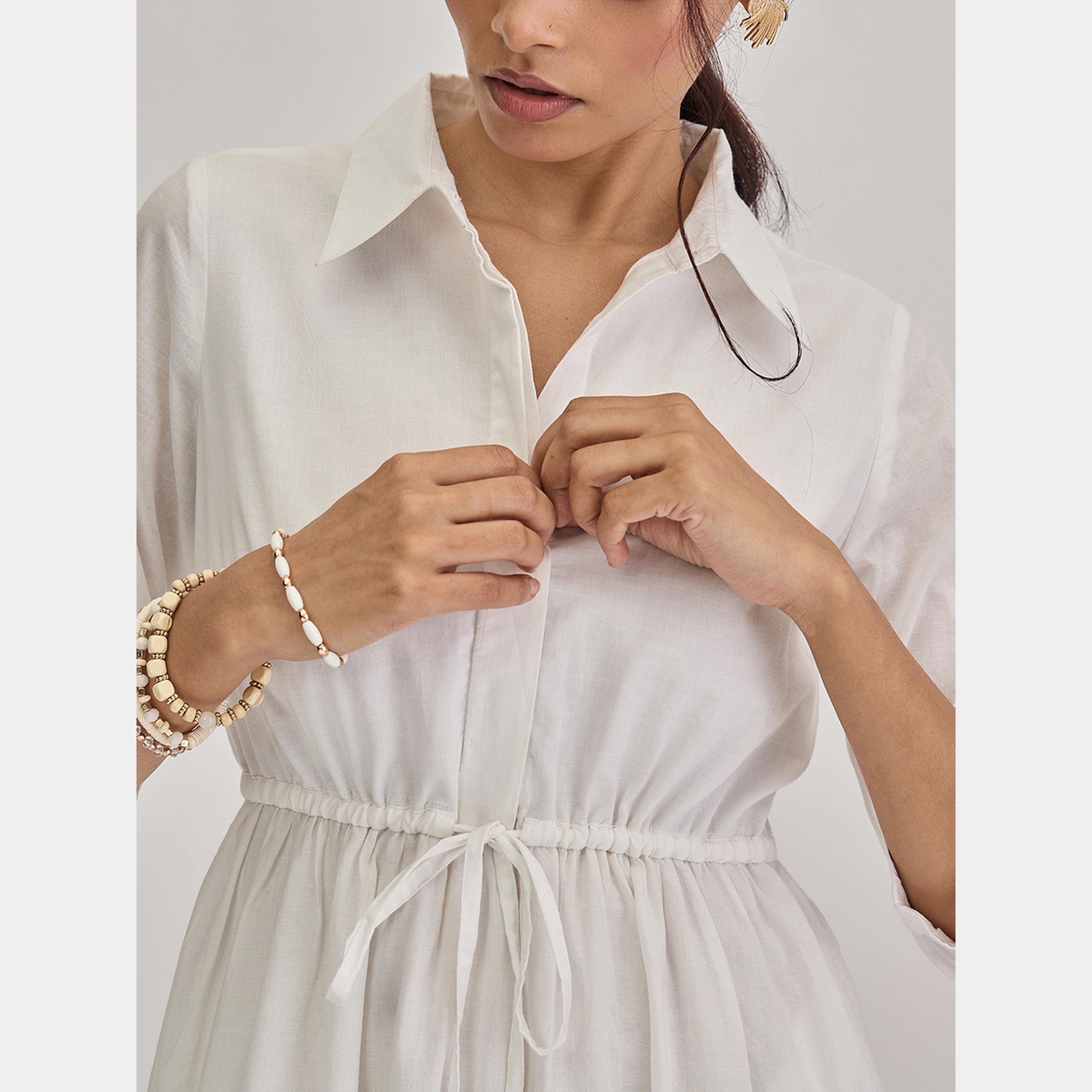 فيميلا - فستان ماكسي أبيض بأكمام ثلاثة أرباع وحاشية من شيفلي للنساء-women-clothing-dresses-image-6