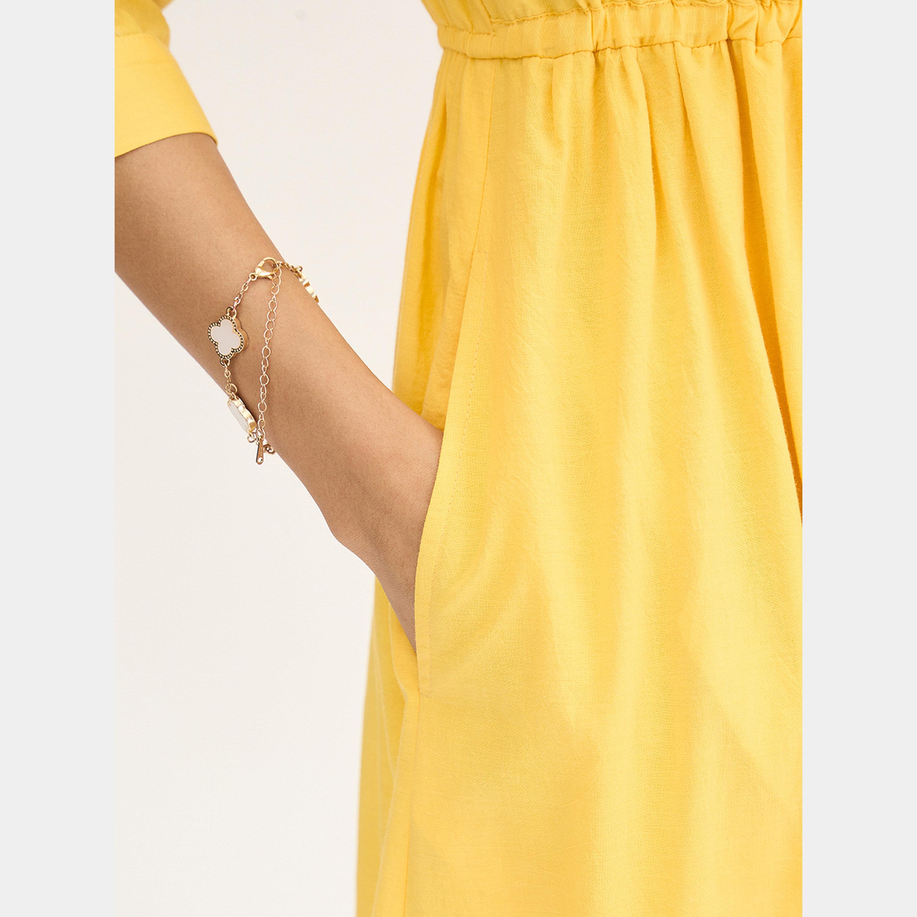 فيميلا - فستان قميص ماكسي أصفر بأكمام ثلاثة أرباع وحاشية شيفلي للنساء-women-clothing-dresses-image-5