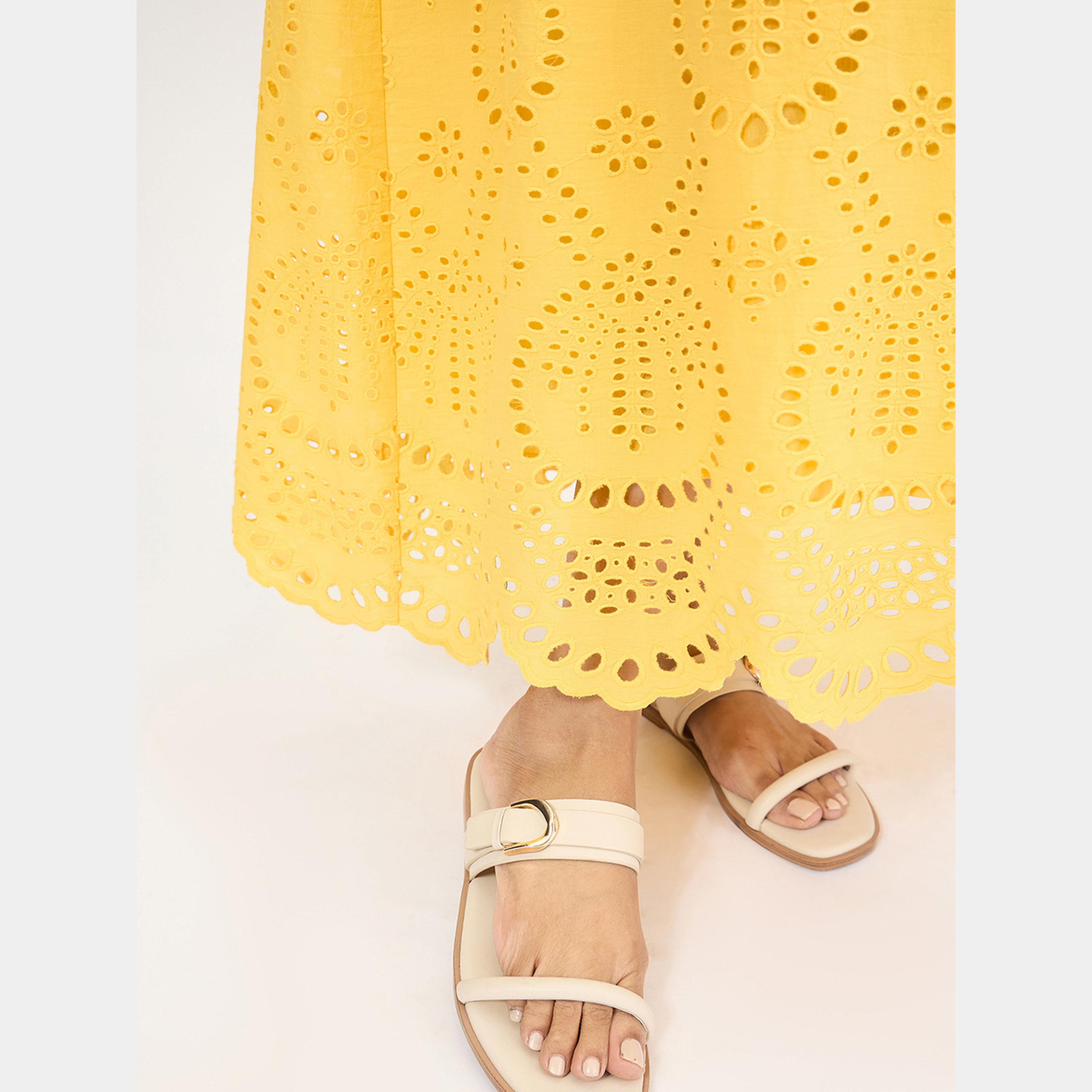 فيميلا - فستان قميص ماكسي أصفر بأكمام ثلاثة أرباع وحاشية شيفلي للنساء-women-clothing-dresses-image-6