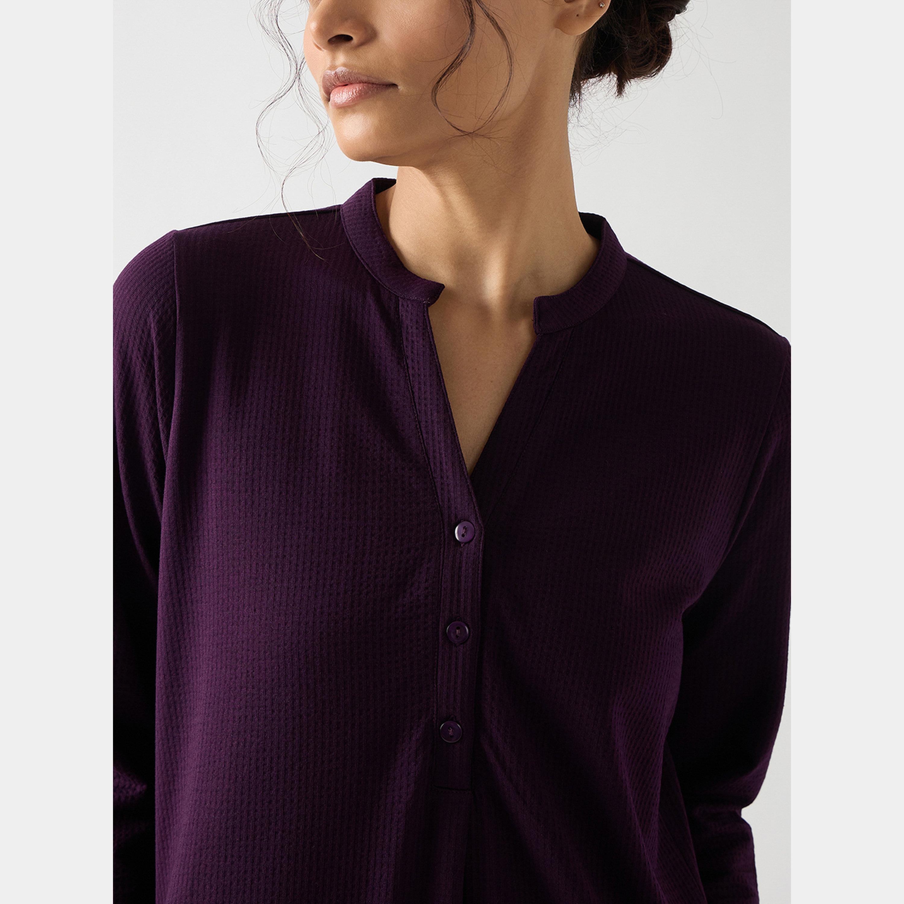 فيميلا - فستان ماكسي نسائي من القطن المحبب بأكمام 3/4 وفتحة من اللون الأرجواني-women-clothing-dresses-image-4