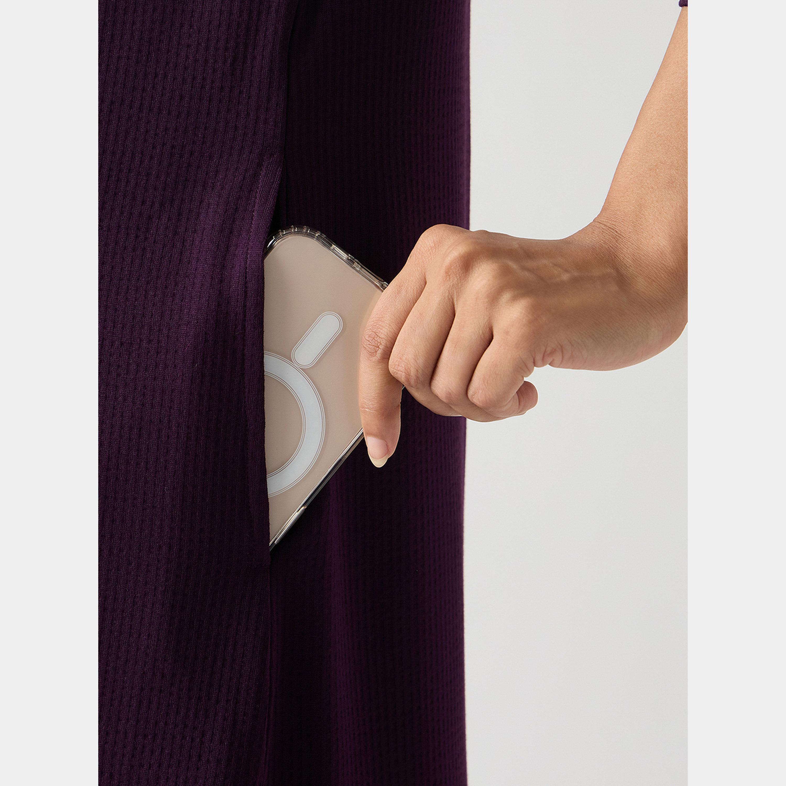 فيميلا - فستان ماكسي نسائي من القطن المحبب بأكمام 3/4 وفتحة من اللون الأرجواني-women-clothing-dresses-image-5