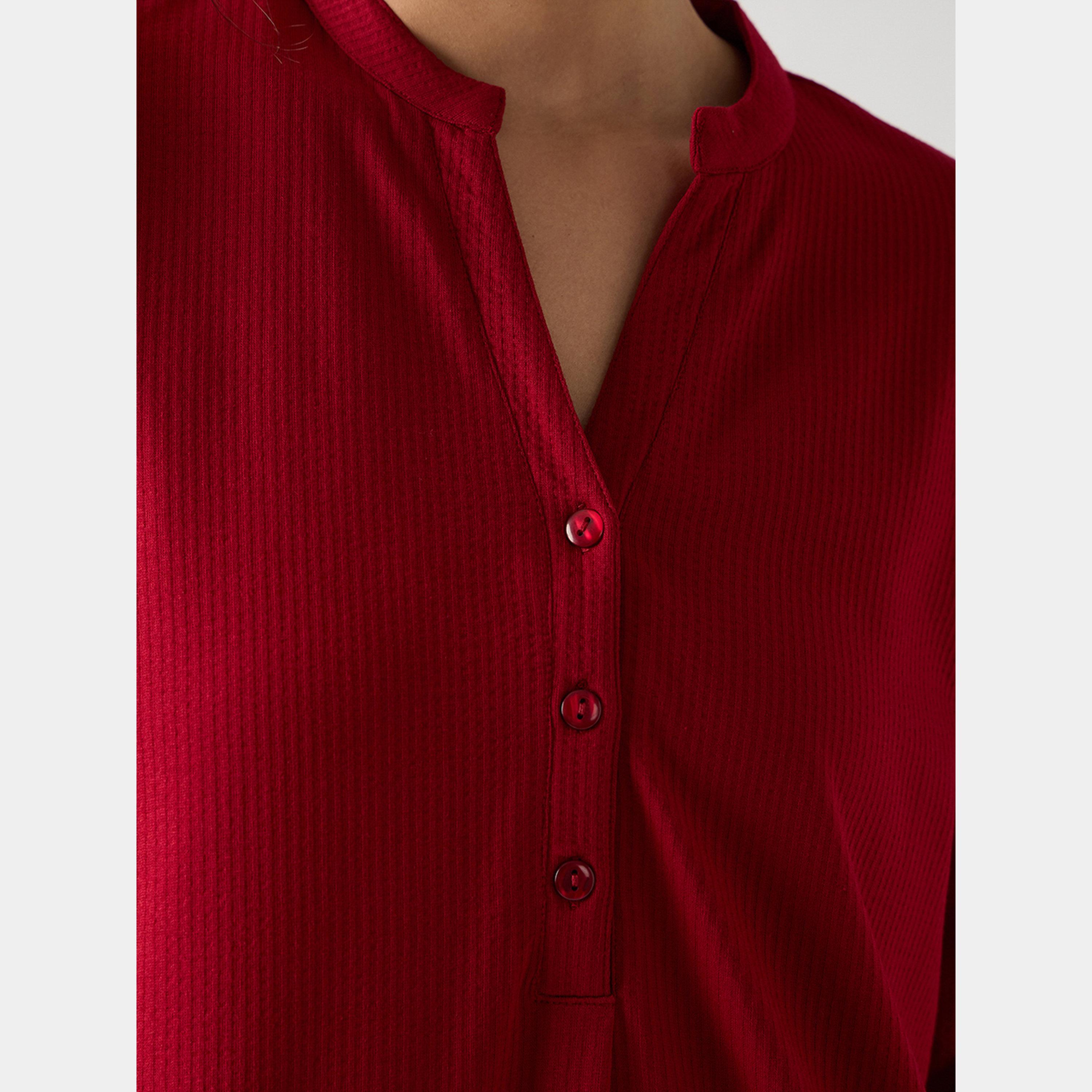 فيميلا - فستان ماكسي نسائي من القطن المحبوك بأكمام 3/4 وفتحة باللون الأحمر-women-clothing-dresses-image-5