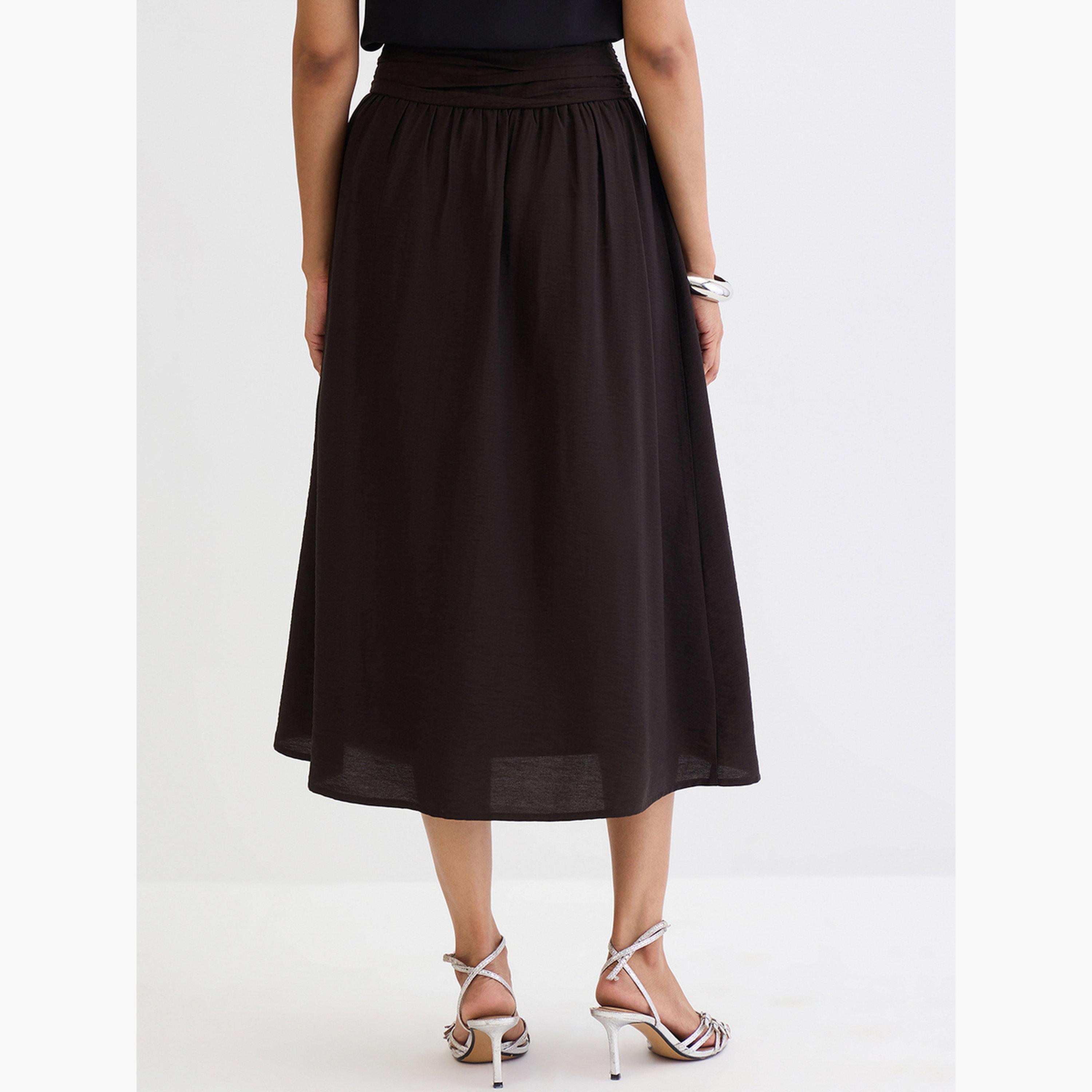 فيميلا - تنورة متوسط الطول سوداء بحزام خصر مطوية-women-clothing-bottoms-skirts-image-4