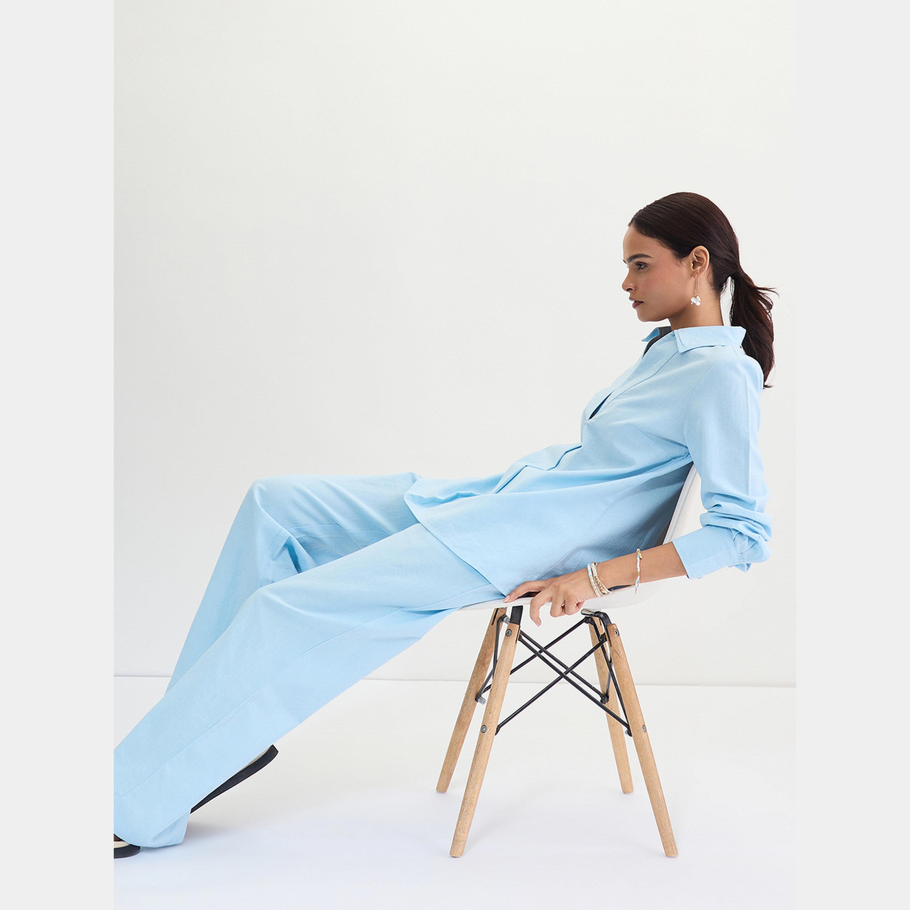فيميلا - بنطال مستقيم من القطن والكتان باللون الأزرق الفاتح-women-clothing-bottoms-trousers-image-4