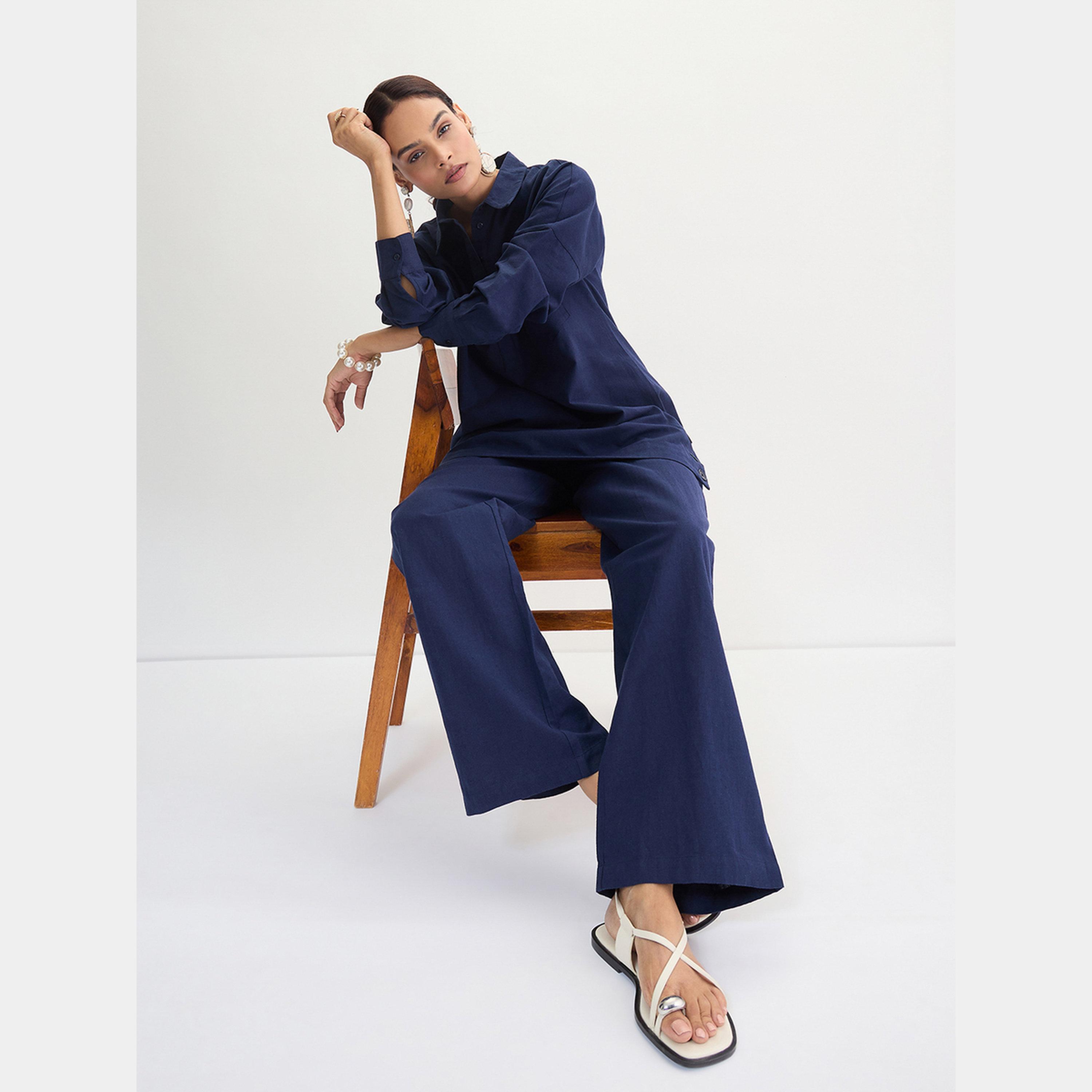 Femmella Navy Blue Cotton Linen Straight Pants-women-clothing-bottoms-trousers-image-4