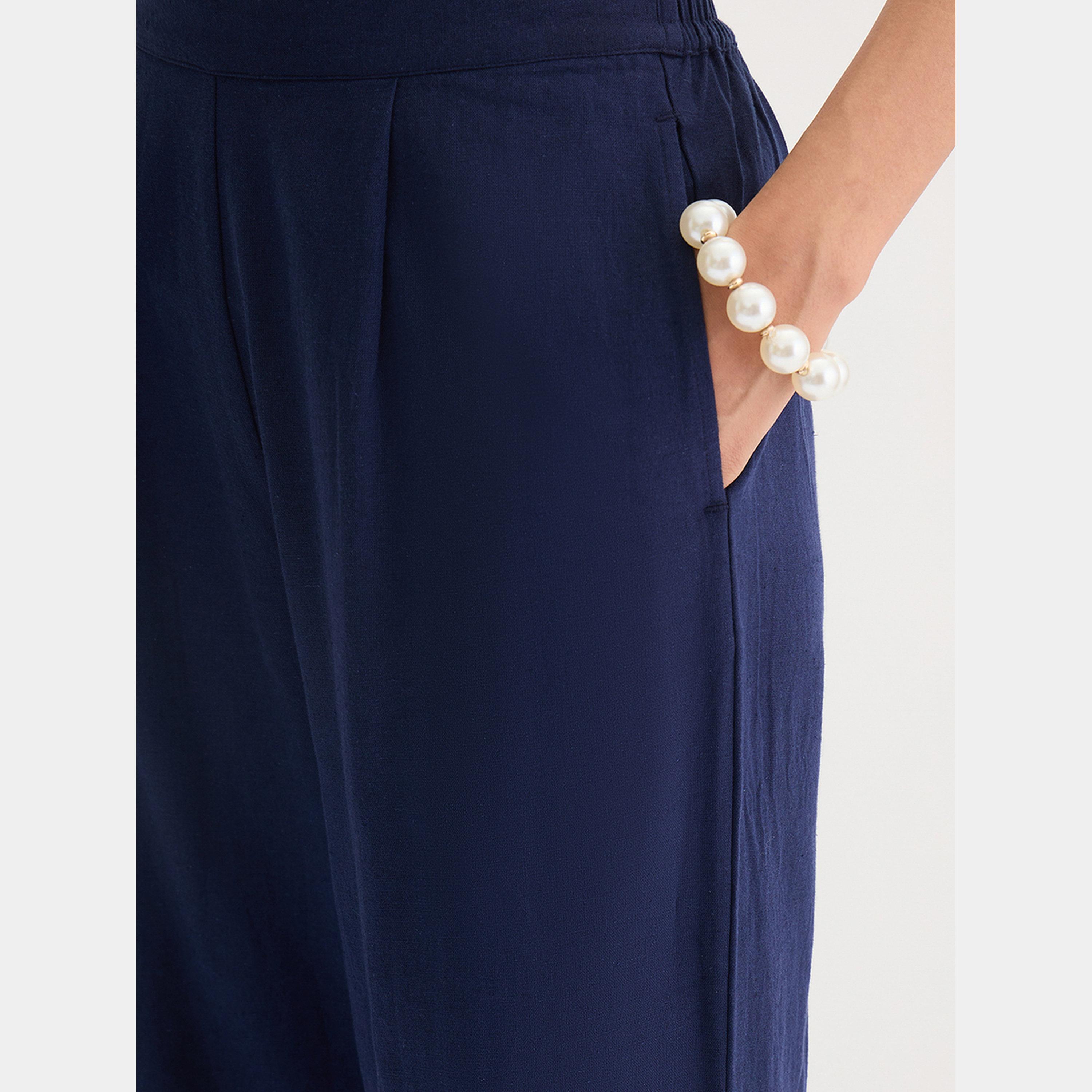 Femmella Navy Blue Cotton Linen Straight Pants-women-clothing-bottoms-trousers-image-6