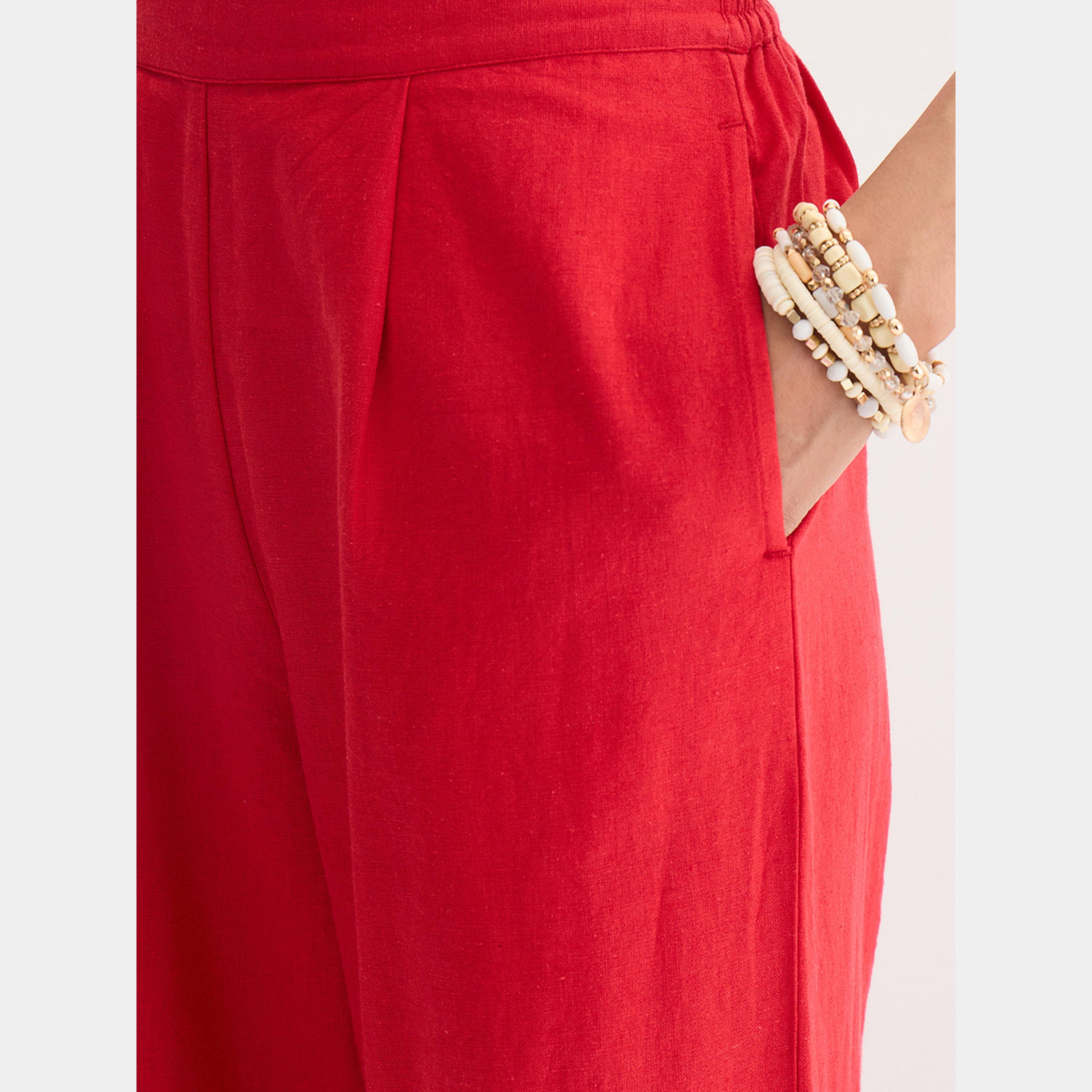 Femmella Red Cotton Linen Straight Fit Pants-women-clothing-bottoms-trousers-image-6