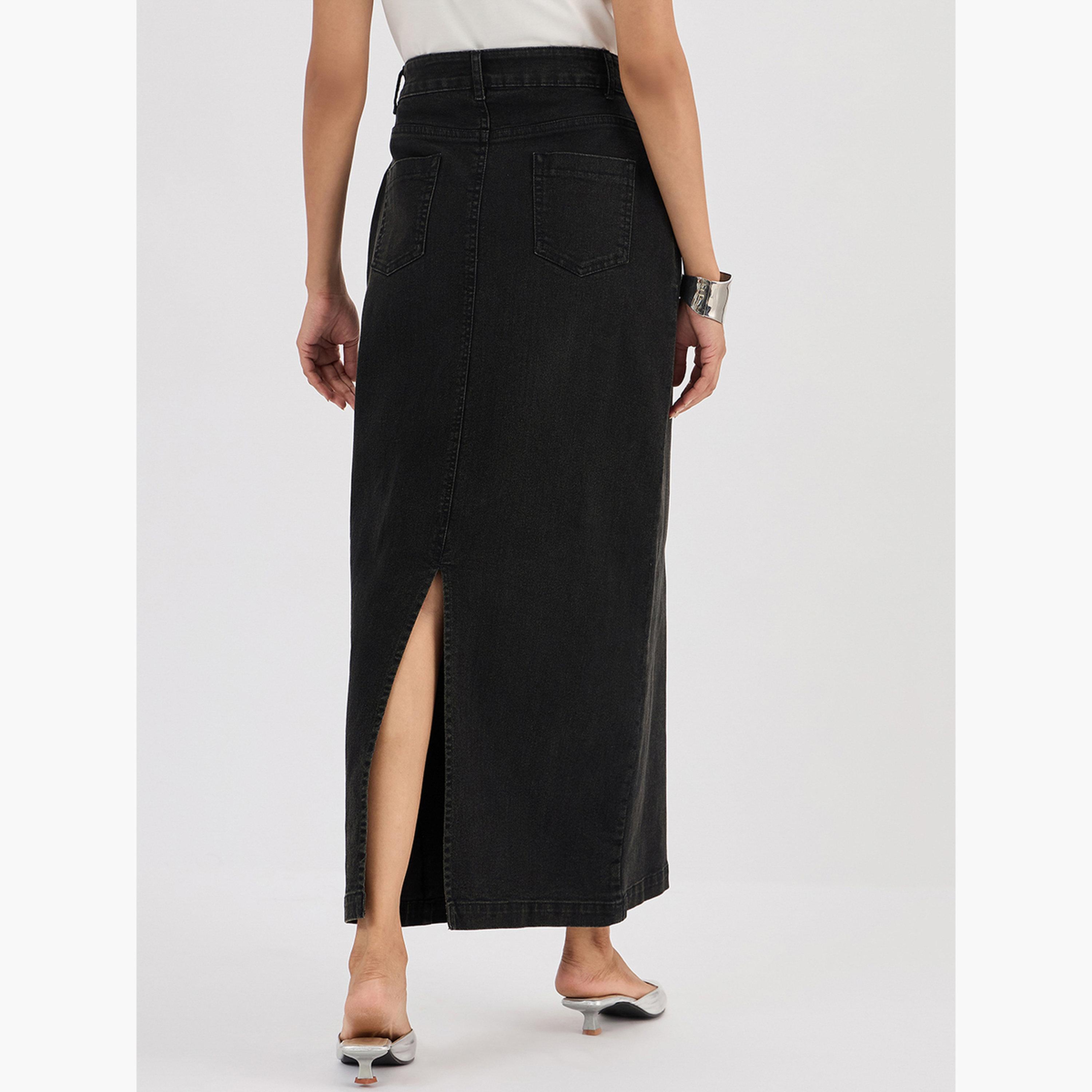 Femmella Black Denim A-Line Maxi Skirt-women-clothing-bottoms-skirts-image-4