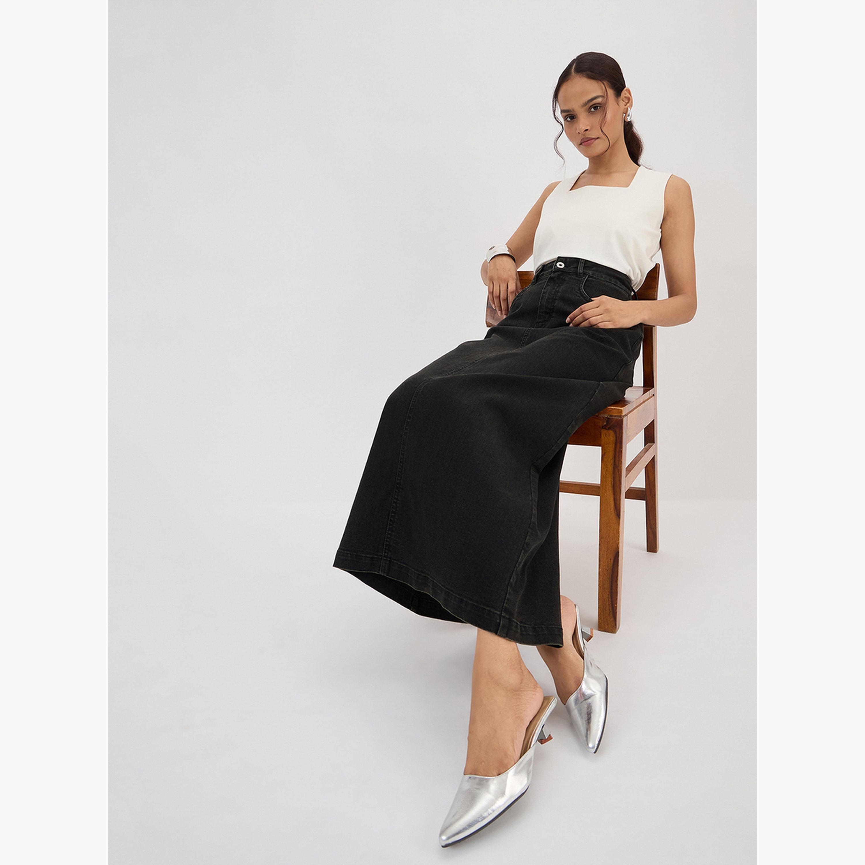 Femmella Black Denim A-Line Maxi Skirt-women-clothing-bottoms-skirts-image-5