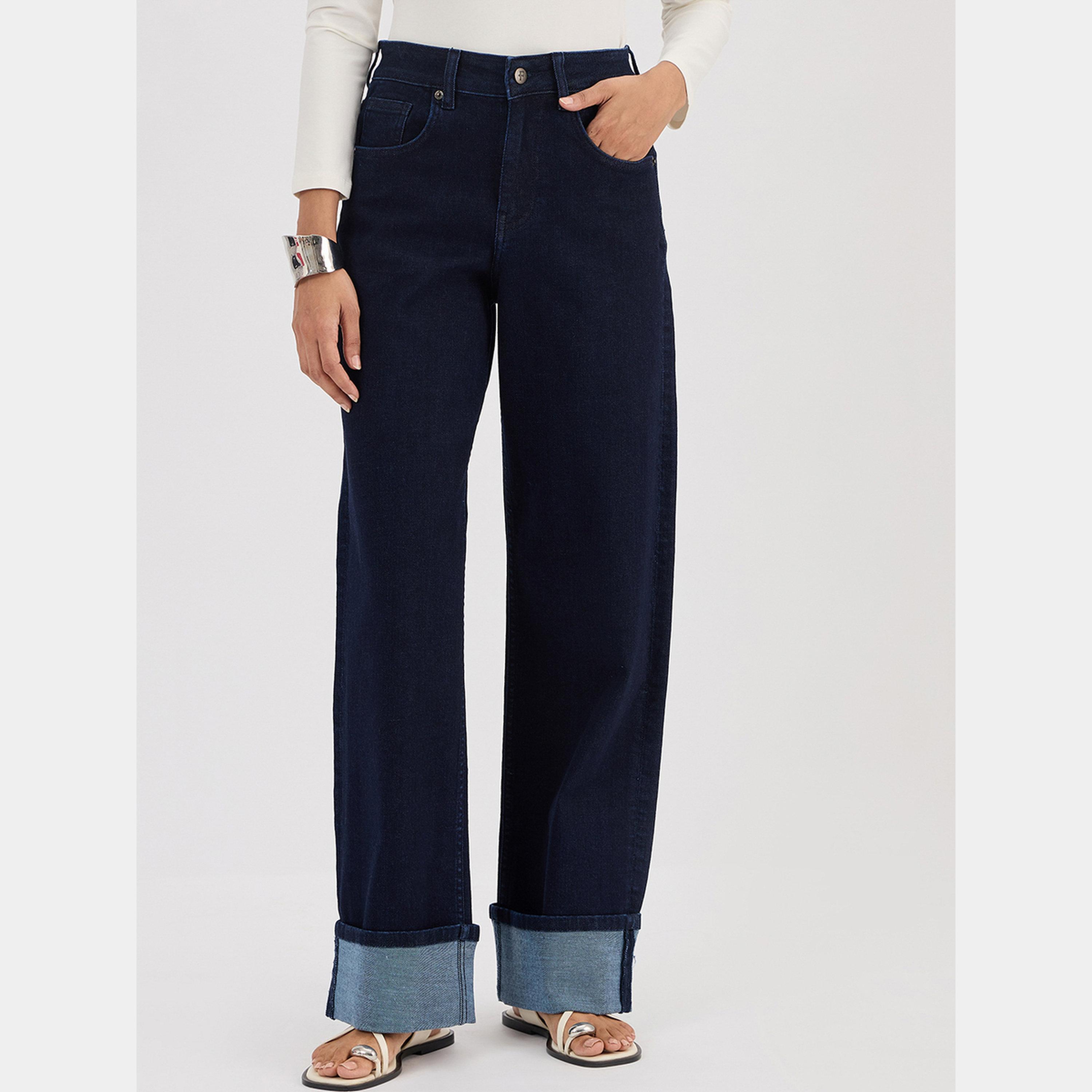 فيميلا - بنطال جينز واسع الساق لون أزرق داكن-women-clothing-bottoms-jeans-image-1