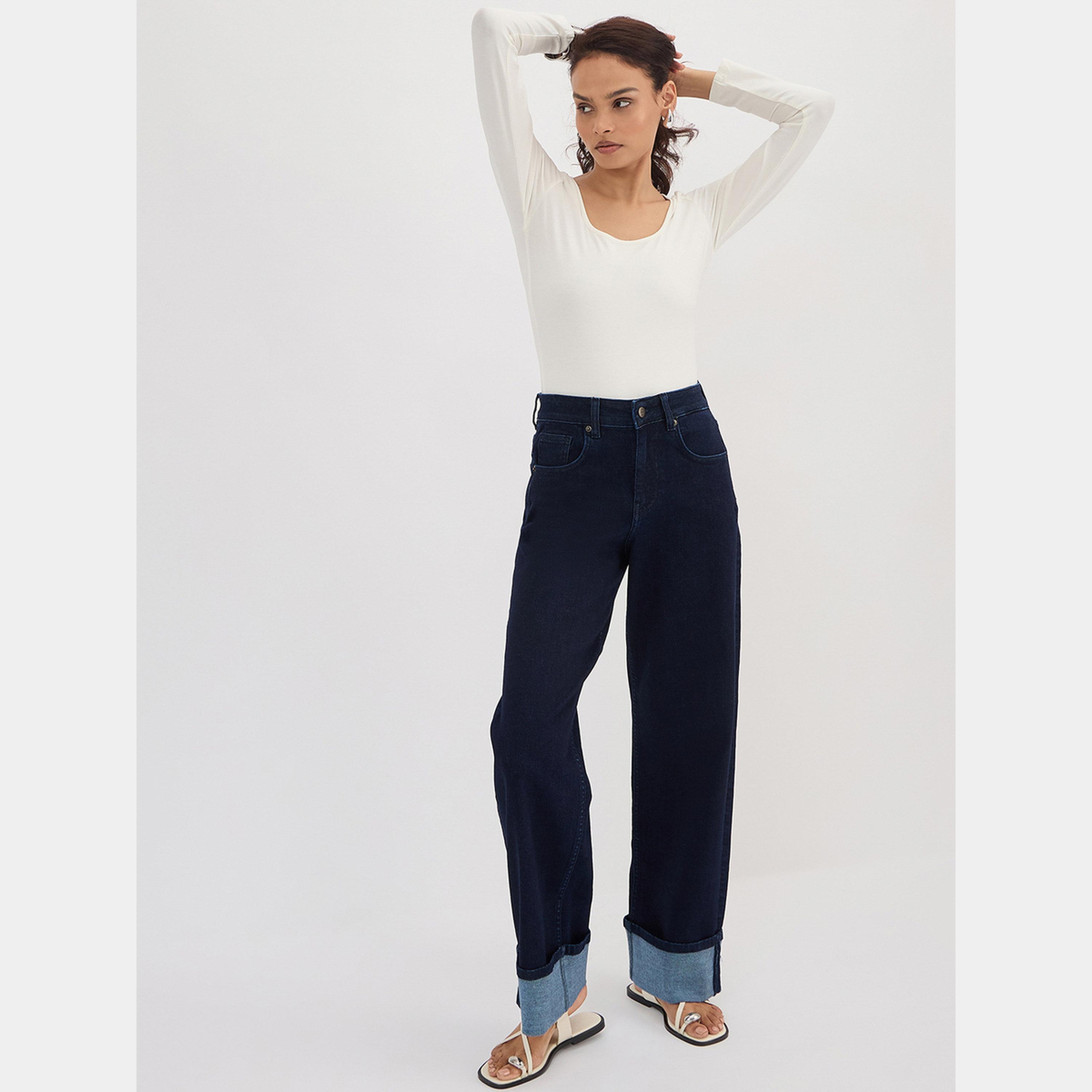 فيميلا - بنطال جينز واسع الساق لون أزرق داكن-women-clothing-bottoms-jeans-image-2