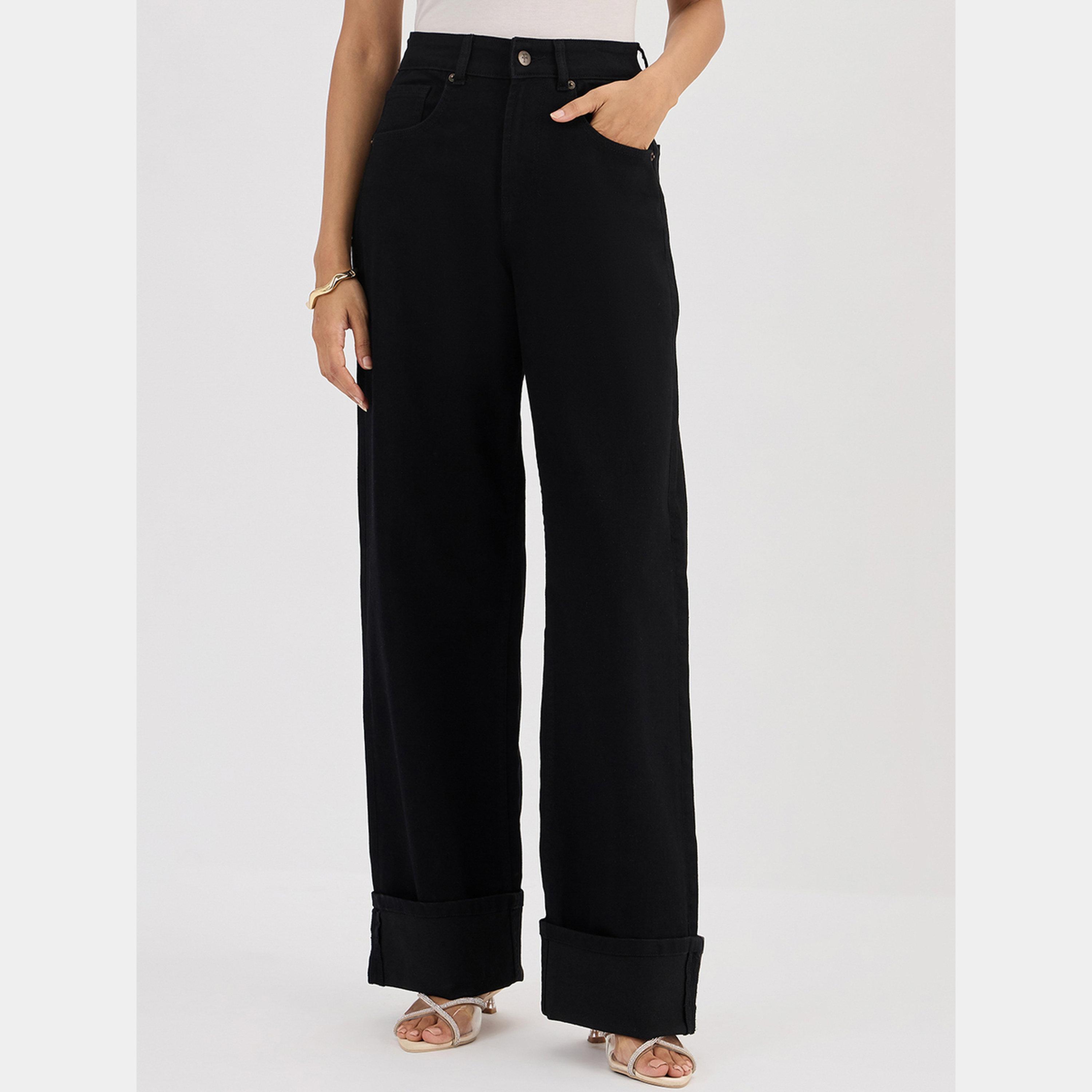 فيميلا - بنطال جينز أسود متوسط ​​الارتفاع وواسع الساق-women-clothing-bottoms-jeans-image-1