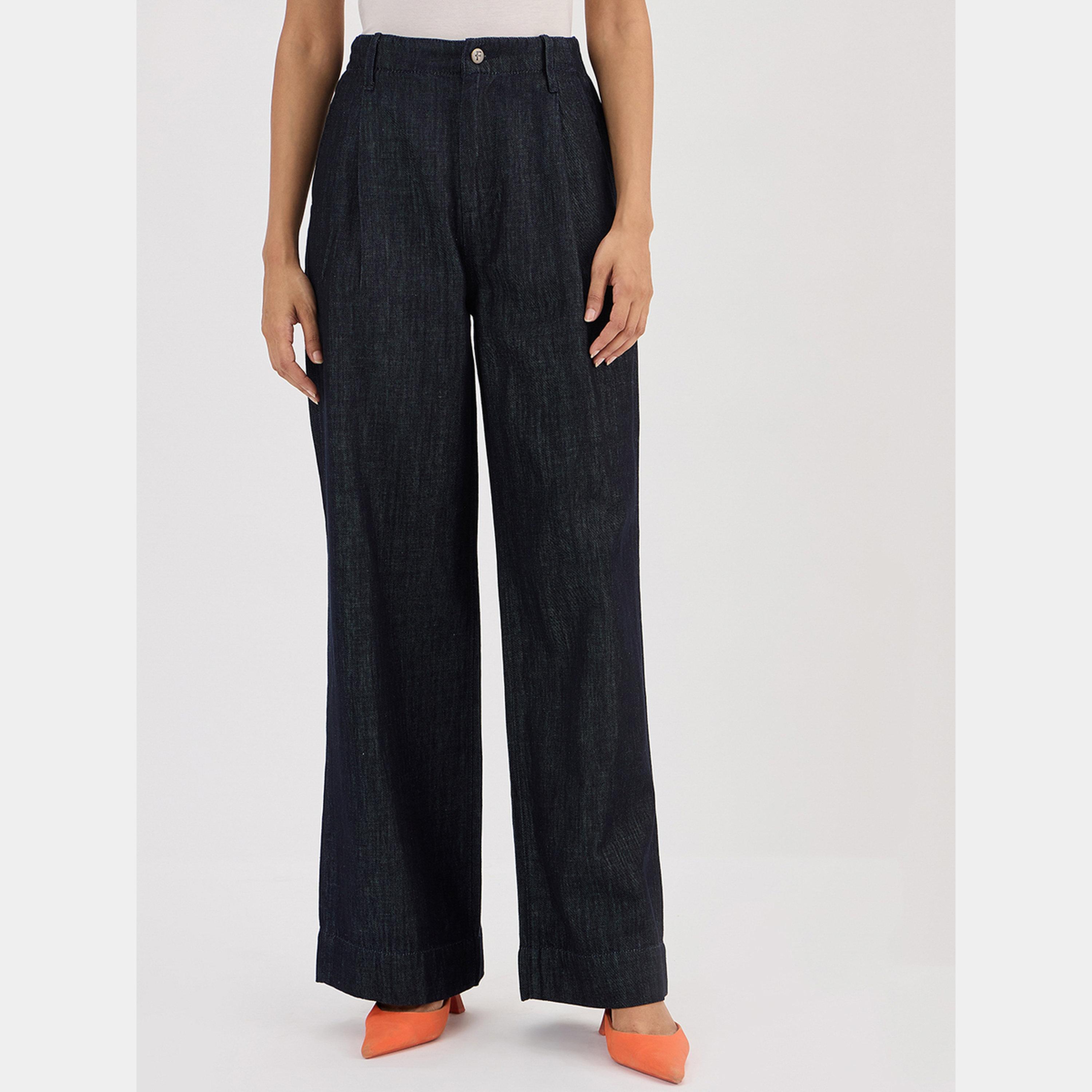 فيميلا - بنطال جينز واسع الساق لون أزرق داكن-women-clothing-bottoms-jeans-image-1