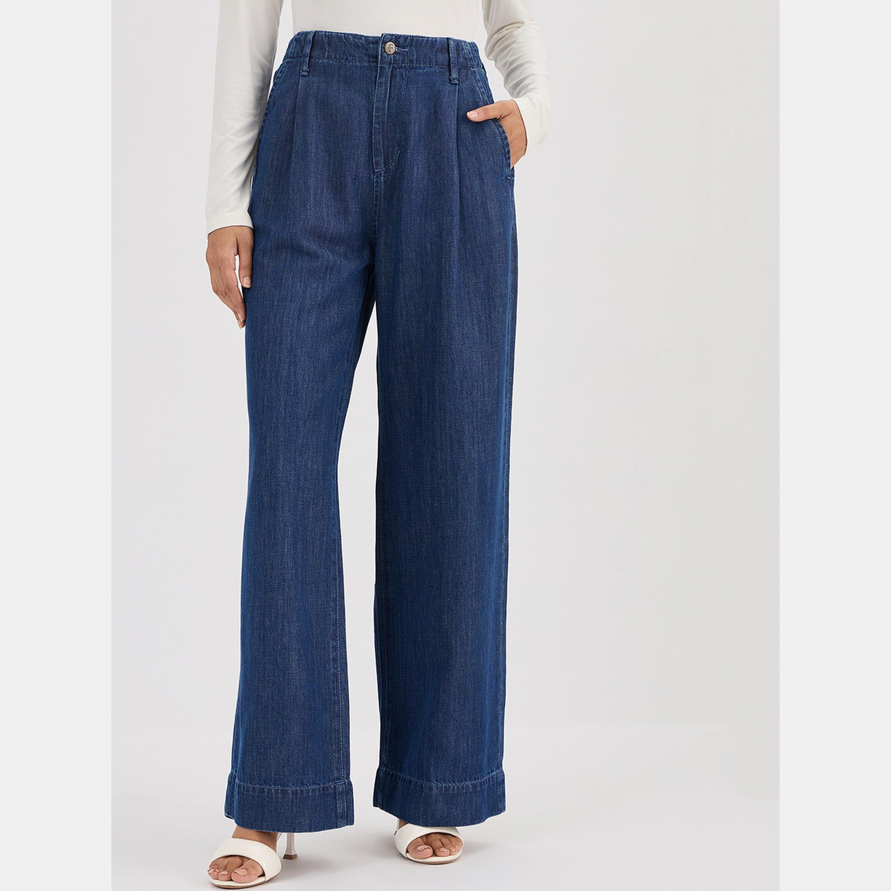 فيميلا - بنطال جينز أزرق متوسط ​​الارتفاع وواسع الساق-women-clothing-bottoms-jeans-image-1