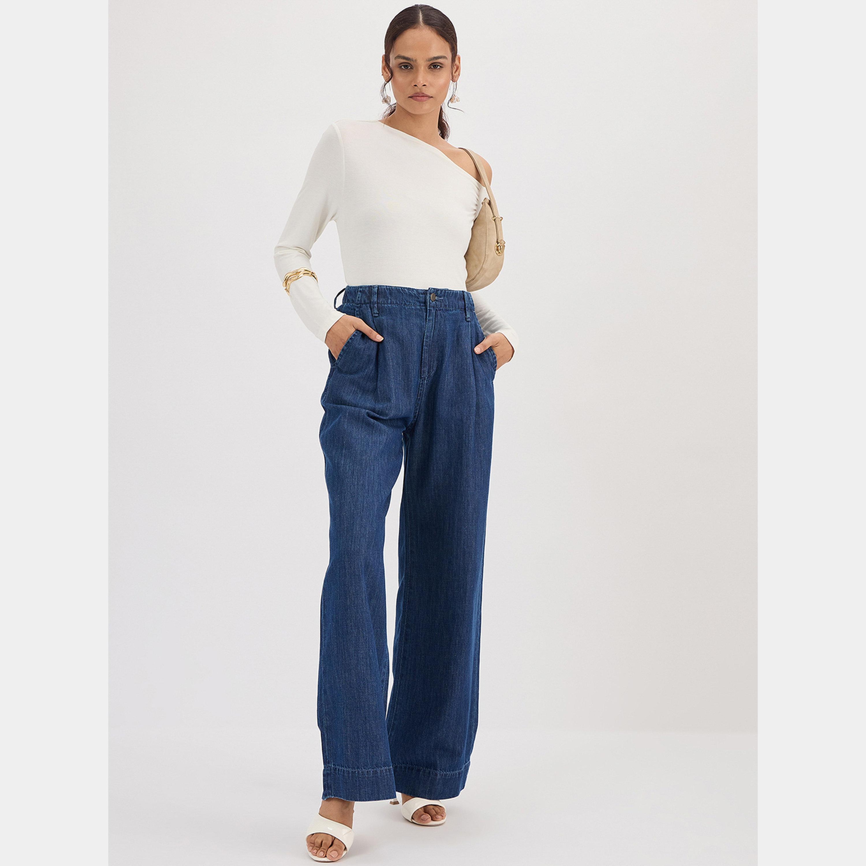 فيميلا - بنطال جينز أزرق متوسط ​​الارتفاع وواسع الساق-women-clothing-bottoms-jeans-image-2