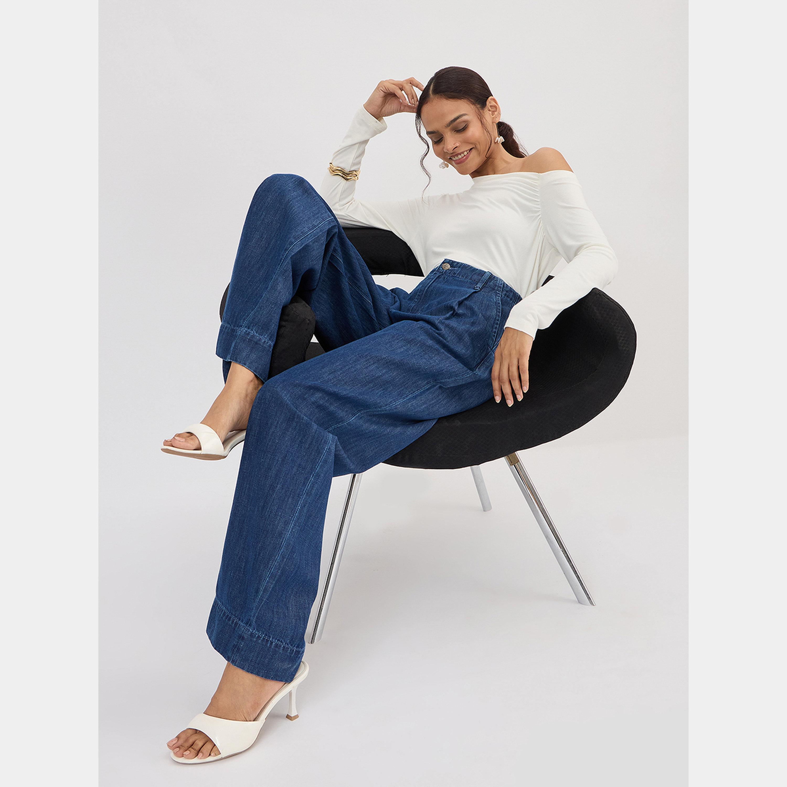 فيميلا - بنطال جينز أزرق متوسط ​​الارتفاع وواسع الساق-women-clothing-bottoms-jeans-image-6