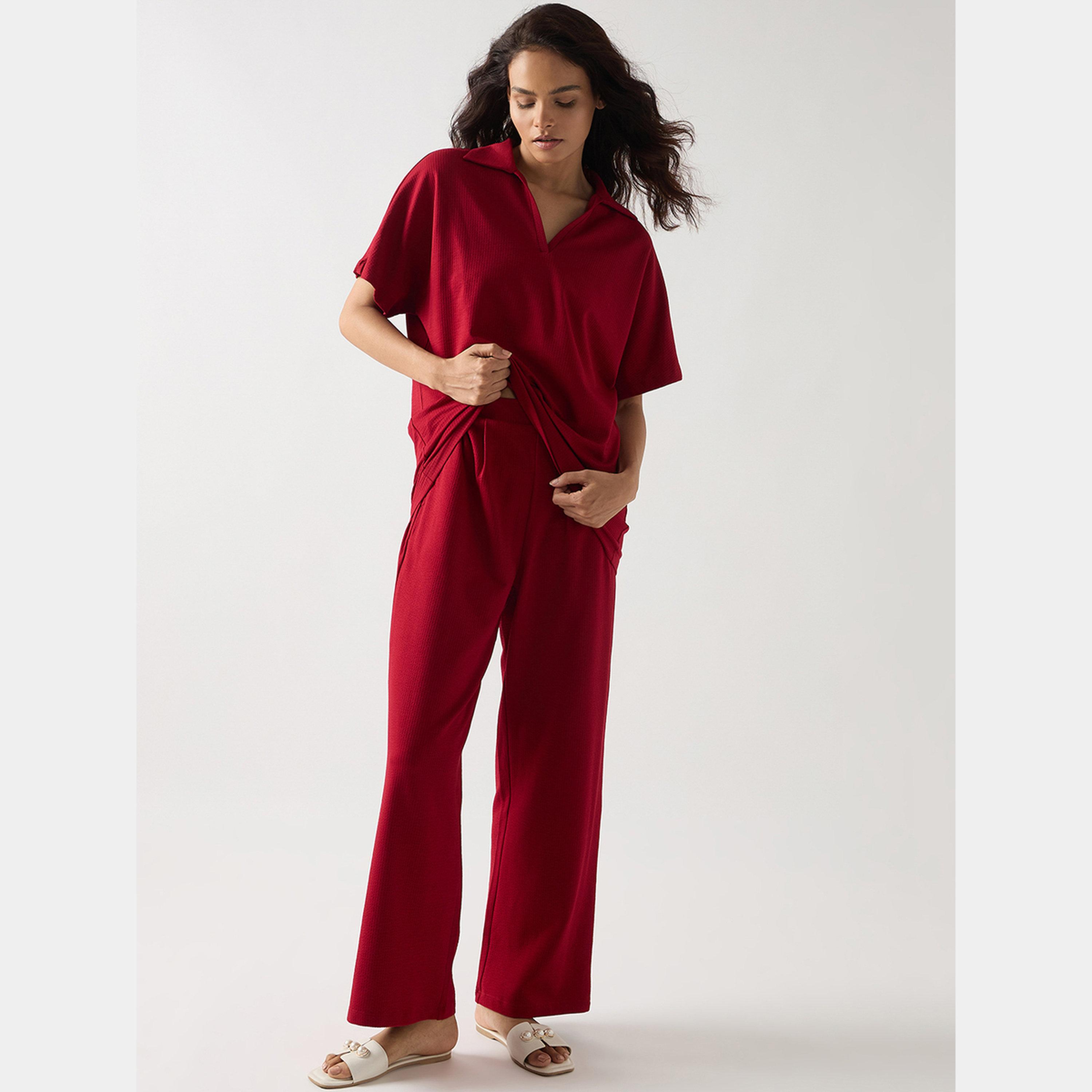 فيميلا - بنطال قطني أحمر بقصّة مستقيمة-women-clothing-bottoms-trousers-image-2