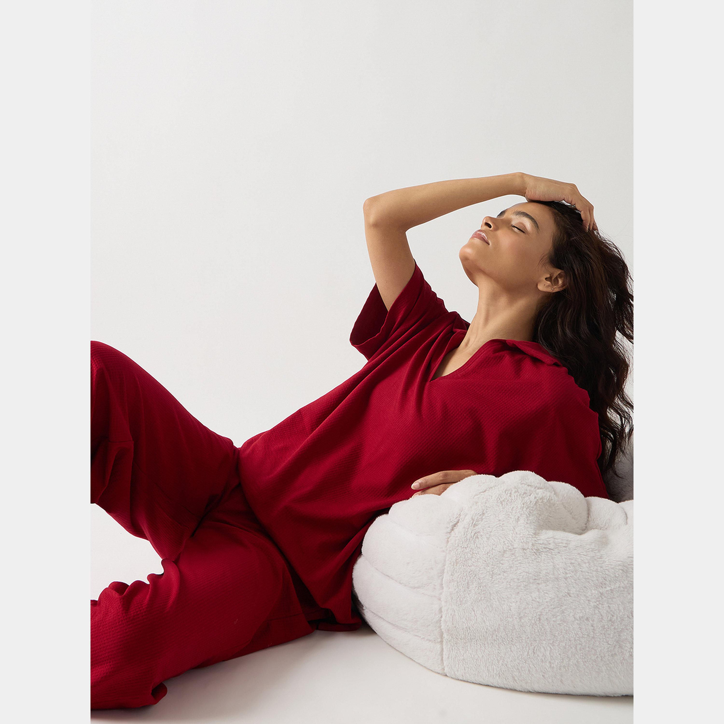 فيميلا - بنطال قطني أحمر بقصّة مستقيمة-women-clothing-bottoms-trousers-image-4