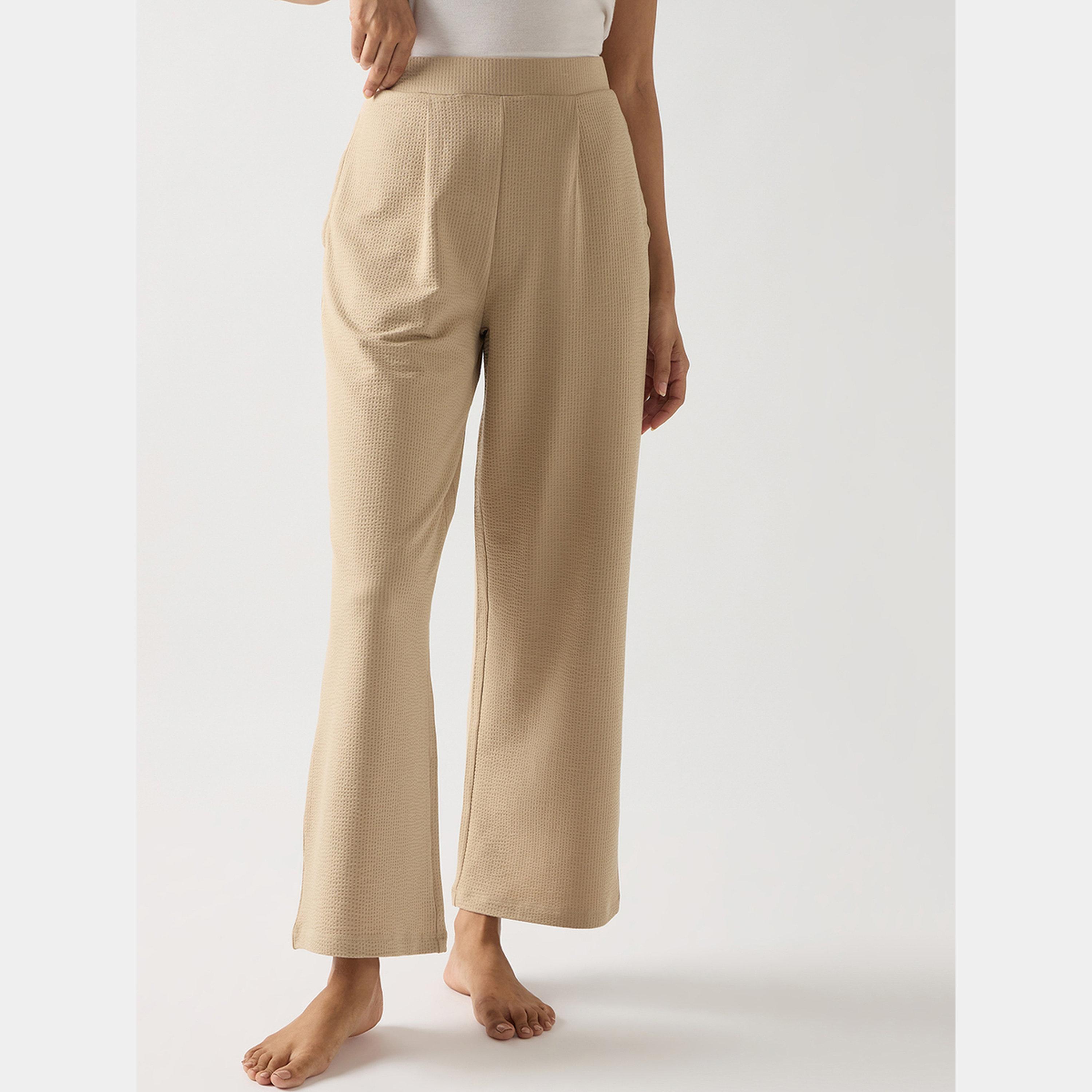 Femmella Beige Cotton Knit Straight Fit Pants-women-clothing-bottoms-trousers-image-1