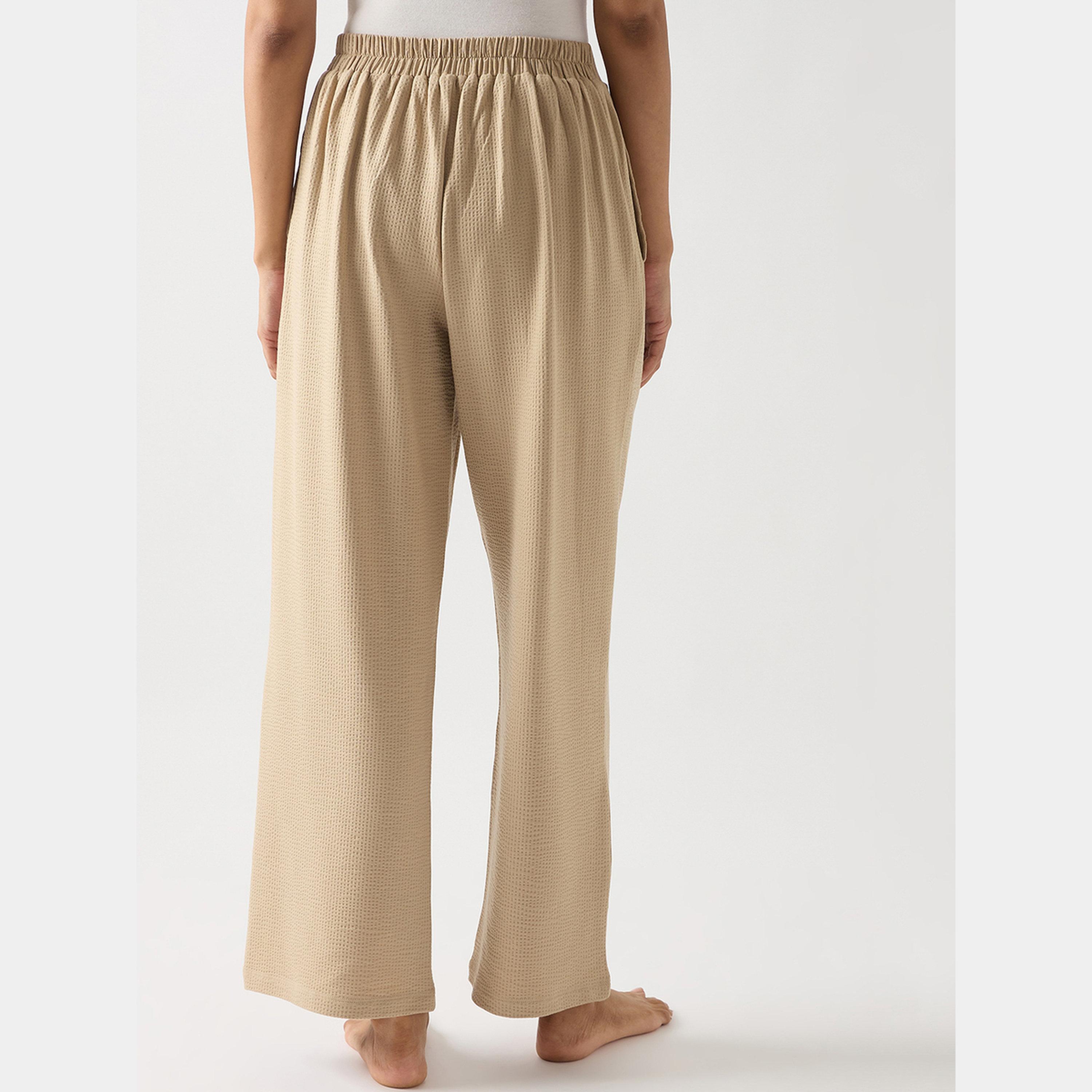 Femmella Beige Cotton Knit Straight Fit Pants-women-clothing-bottoms-trousers-image-3